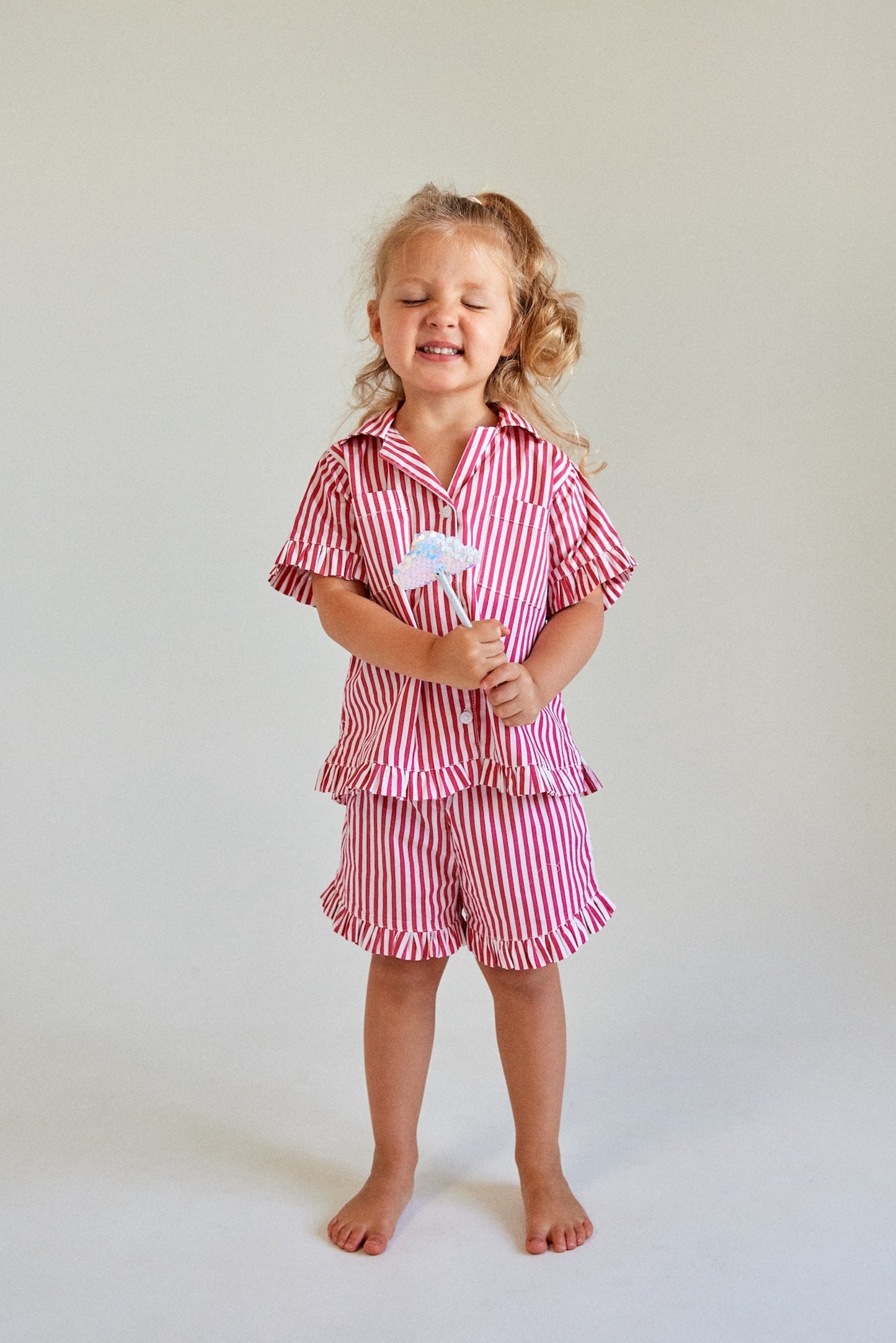 Girls Felicity Frill Set - Pinstripe Cherry