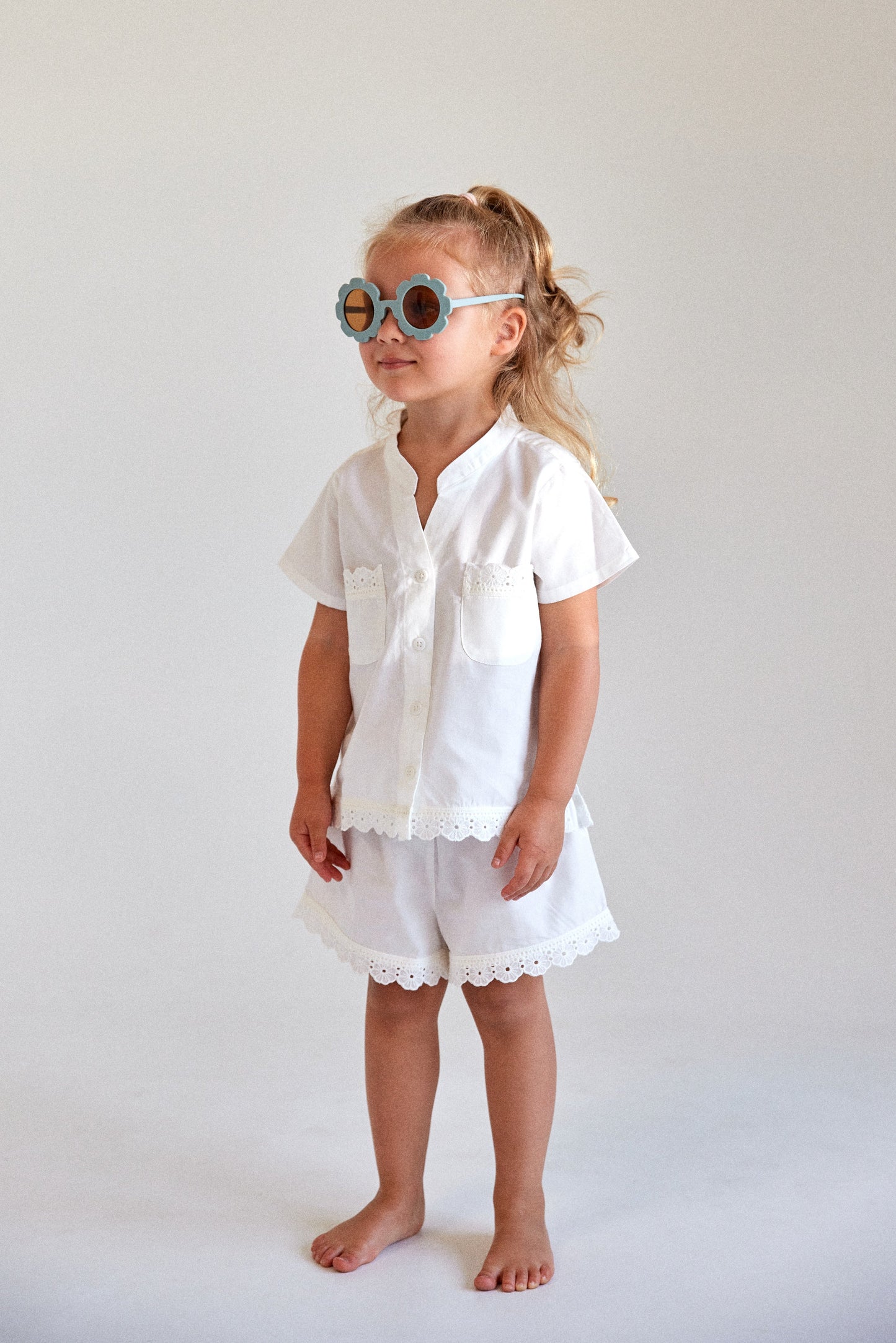 Girls Maggie Pyjama Set - Off White + Daisy Trim
