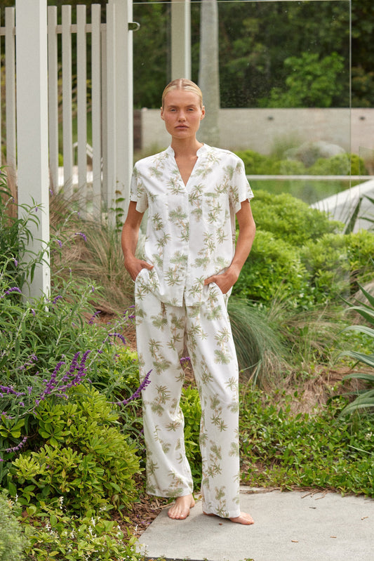 Maggie Pyjama Set - Long Pants - Vintage Palm Olive