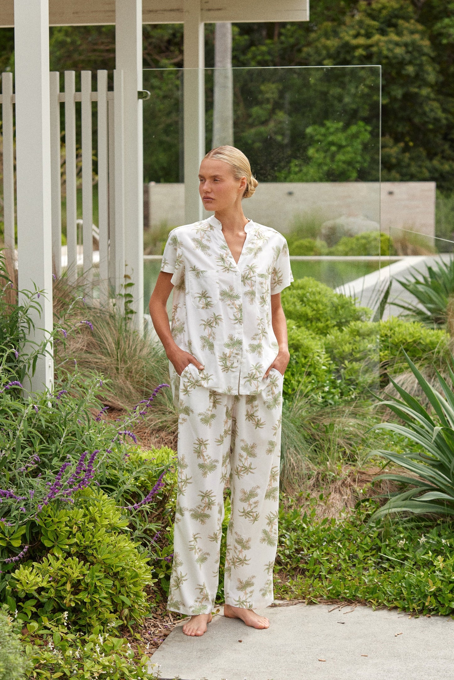 Maggie Pyjama Set - Long Pants - Vintage Palm Olive