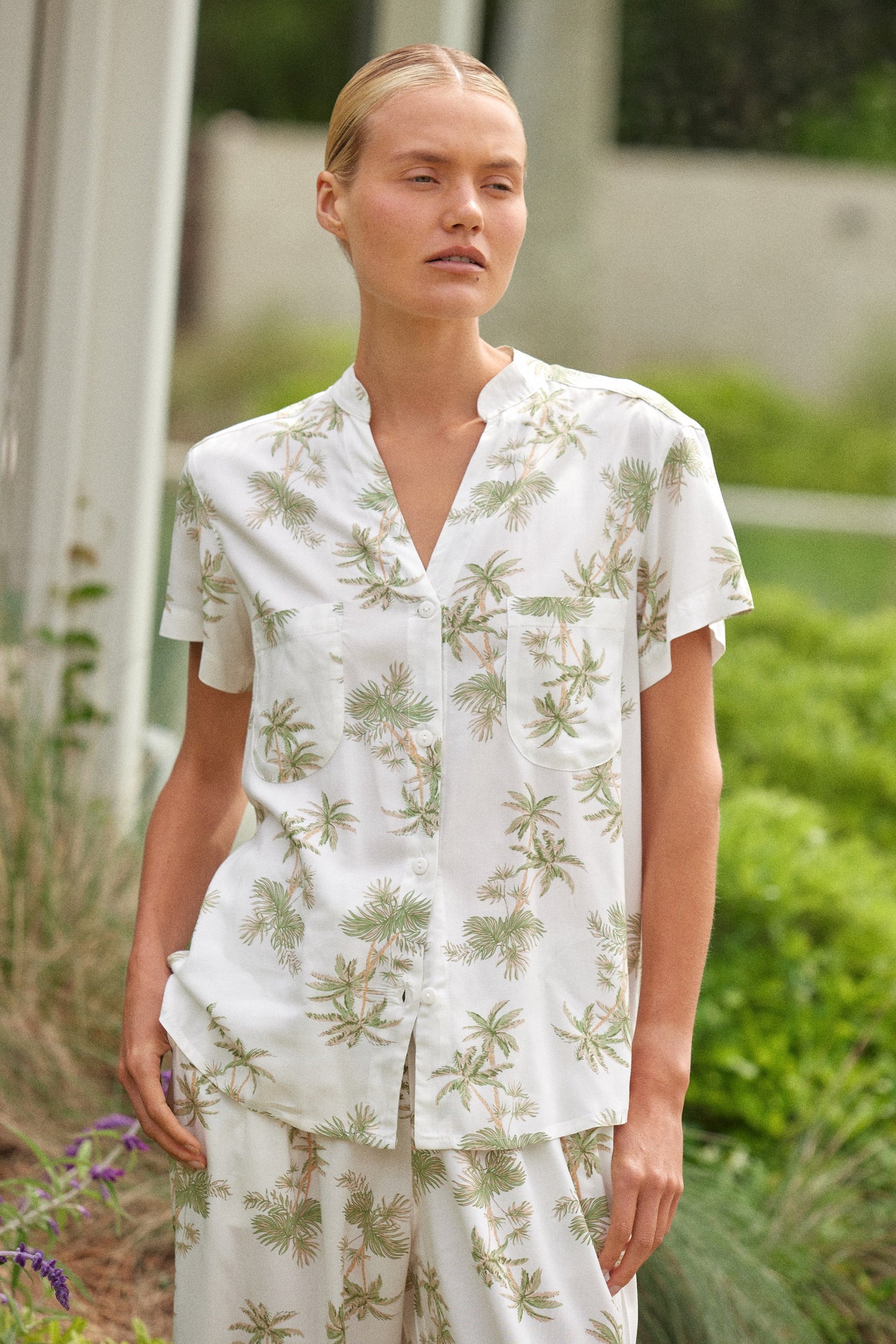 Maggie Pyjama Set - Long Pants - Vintage Palm Olive