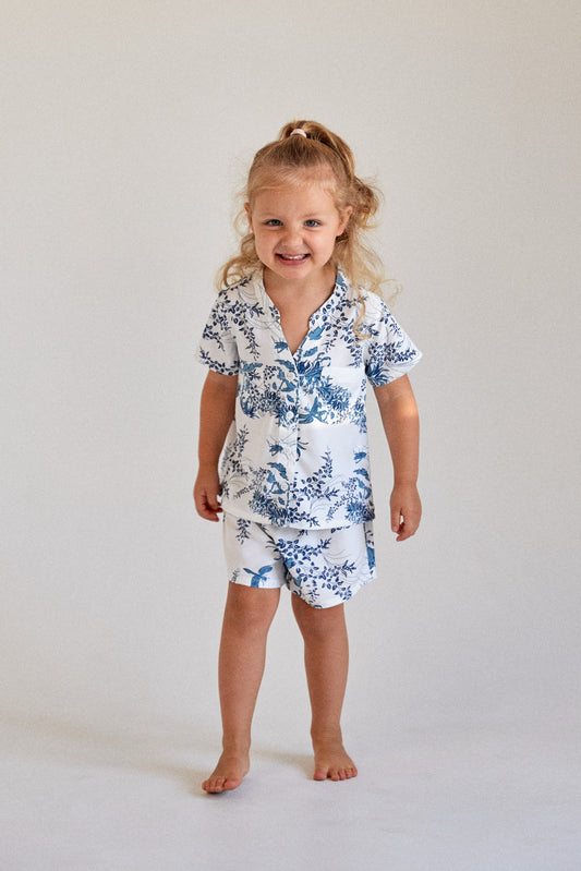 Girls Maggie Pyjama Set - ECOVERO™ - Summer Toile - Aegean Blue
