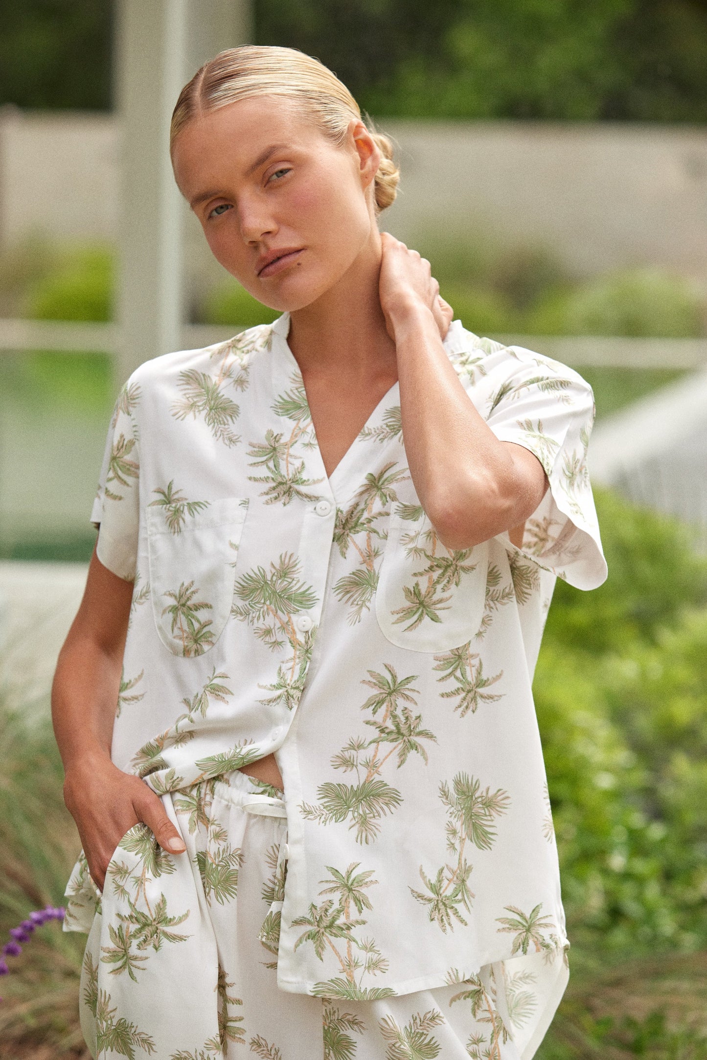 Maggie Pyjama Set - Long Pants - Vintage Palm Olive