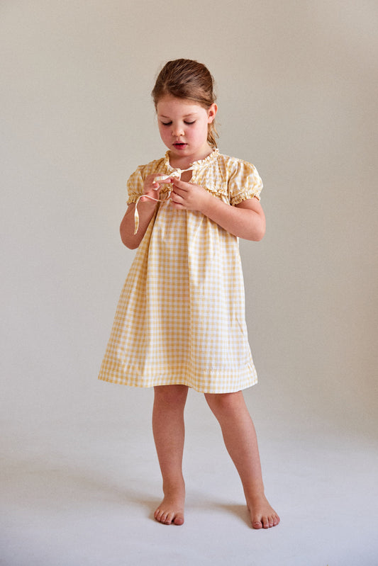 Girls Nightie - Cotton - Gingham Yellow