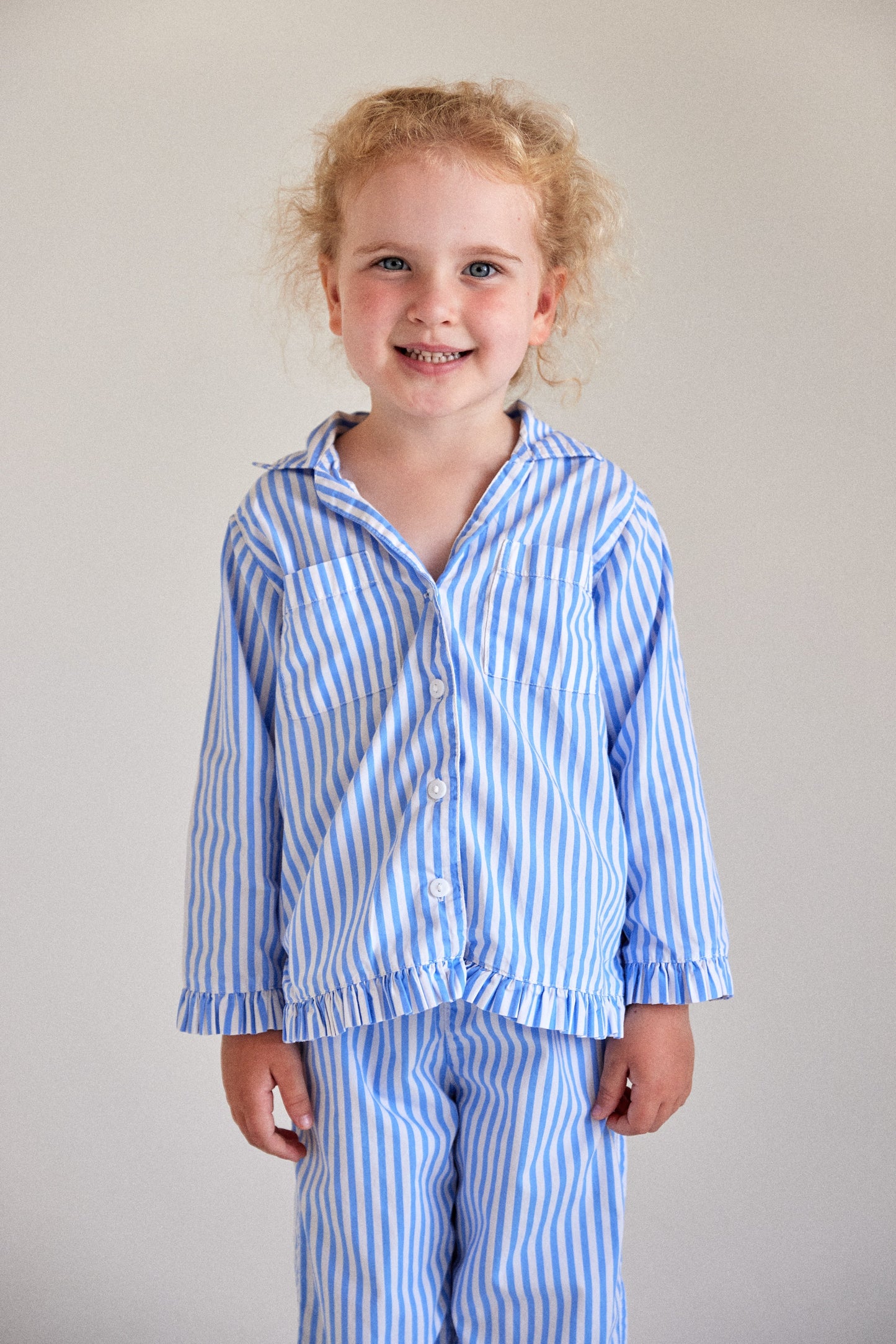 Girls Felicity Frill Set - Long - Pinstripe Blue