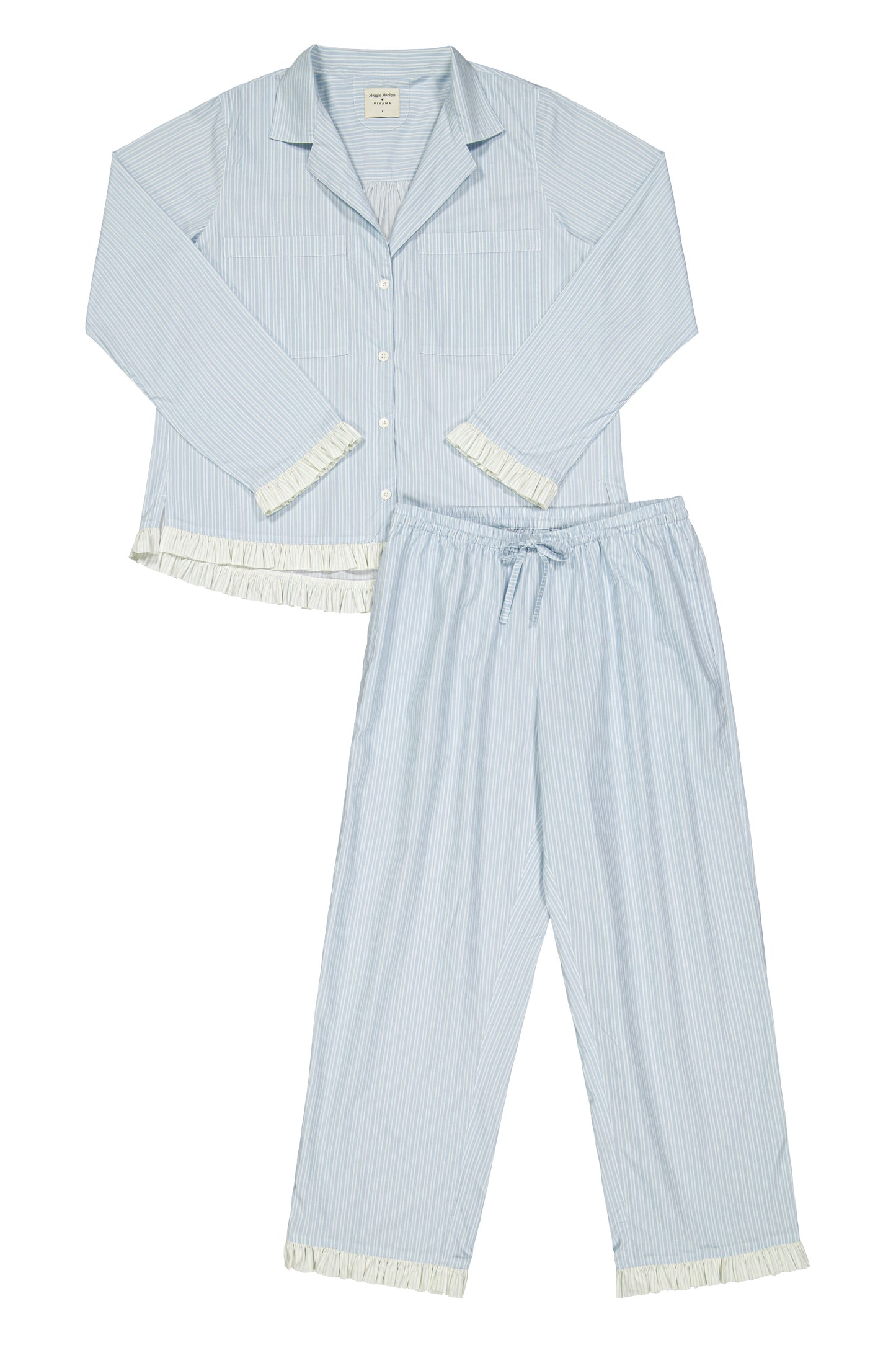 MM x PIYAMA - Felicity Frill Long Set - Egg Shell Stripe