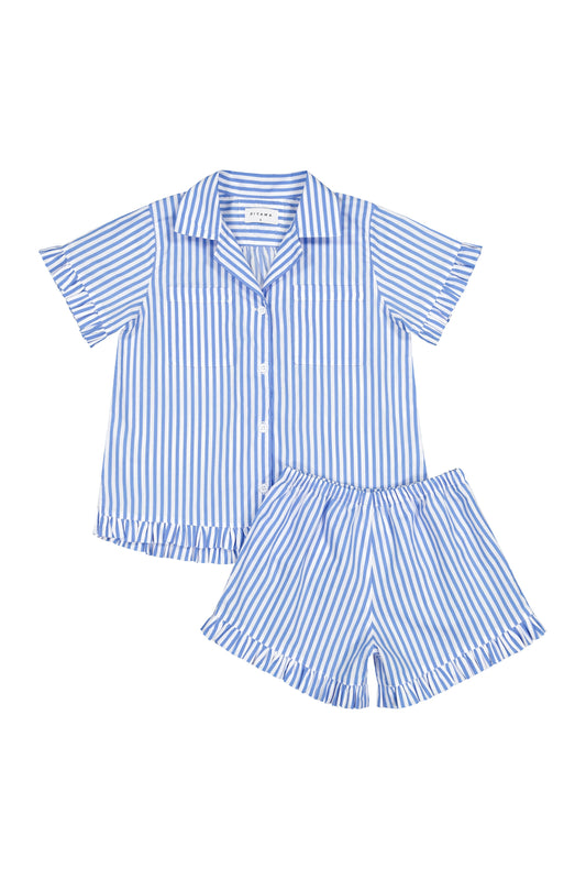 Girls Felicity Frill Set - Pinstripe Blue
