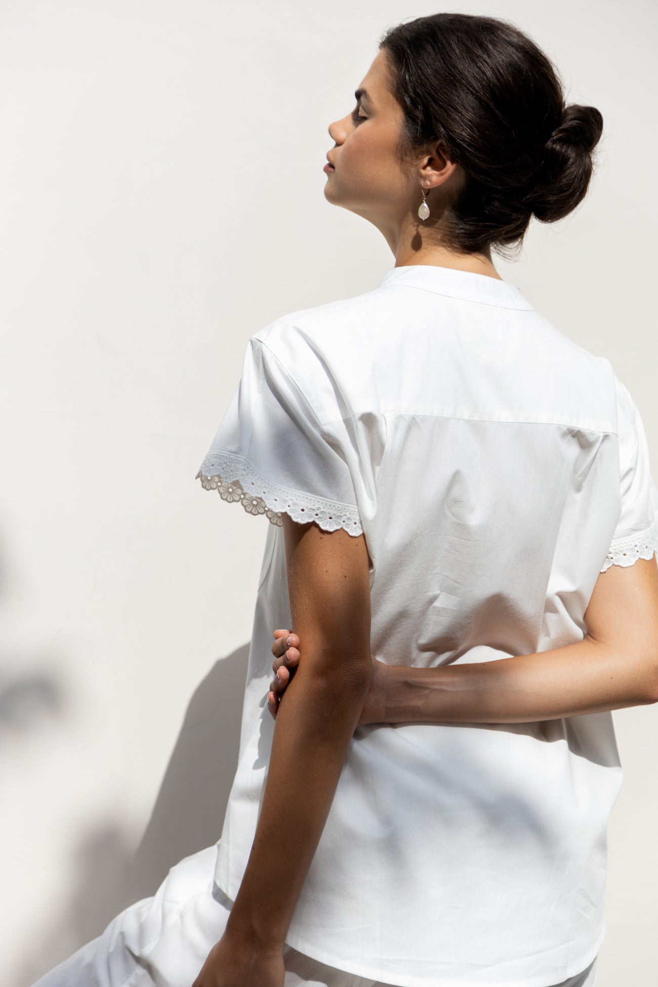 Maggie Pyjama Set - Cotton Modal - Off White + Daisy Trim