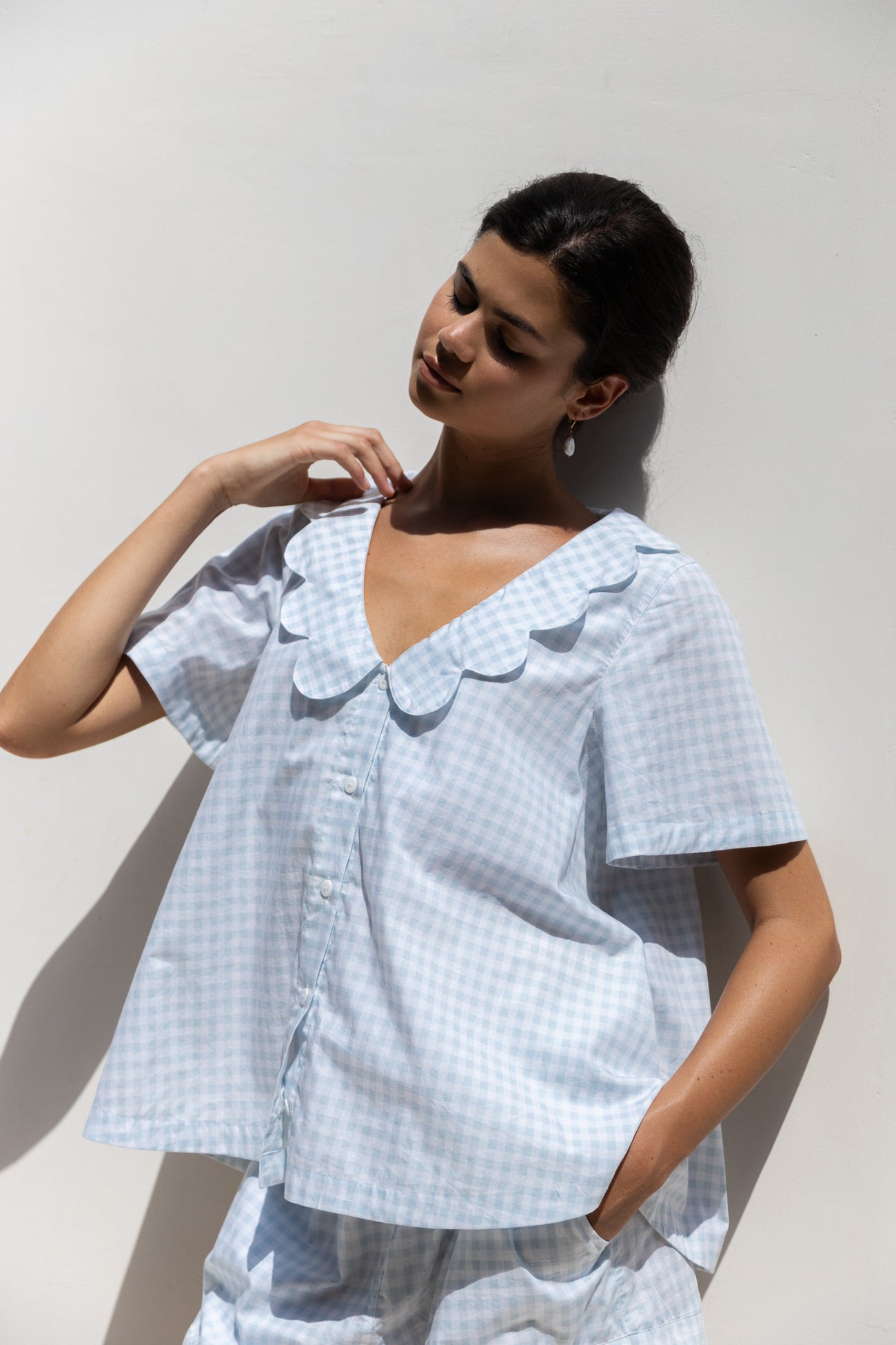 Penelope Sleep Set - Gingham Pale Blue