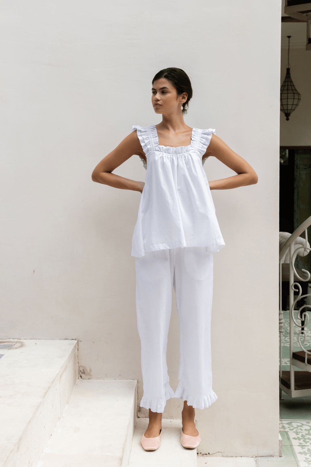 Nicolette Sleep Set - Pants - White Washed Cotton