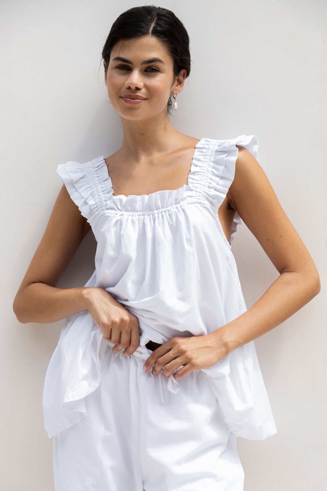 Nicolette Sleep Set - Pants - White Washed Cotton