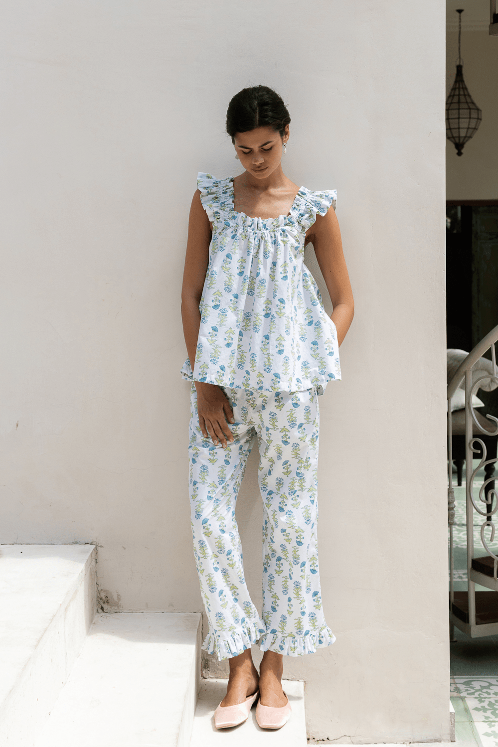 Nicolette Sleep Set - Pants - Lotus Flower - Blue