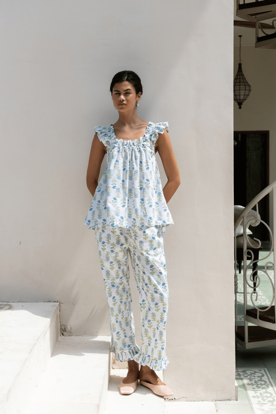 Nicolette Sleep Set - Pants - Lotus Flower - Blue