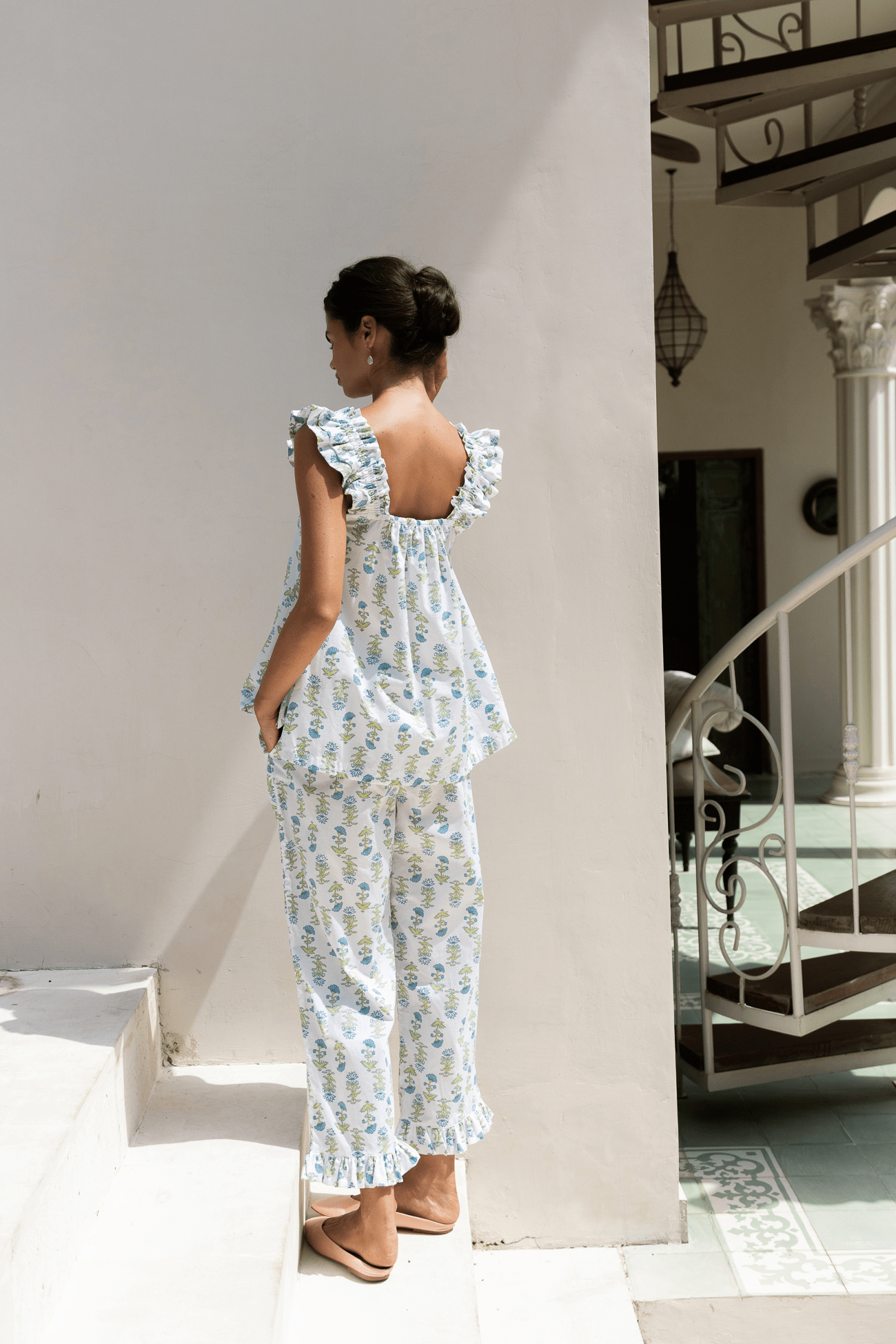 Nicolette Sleep Set - Pants - Lotus Flower - Blue