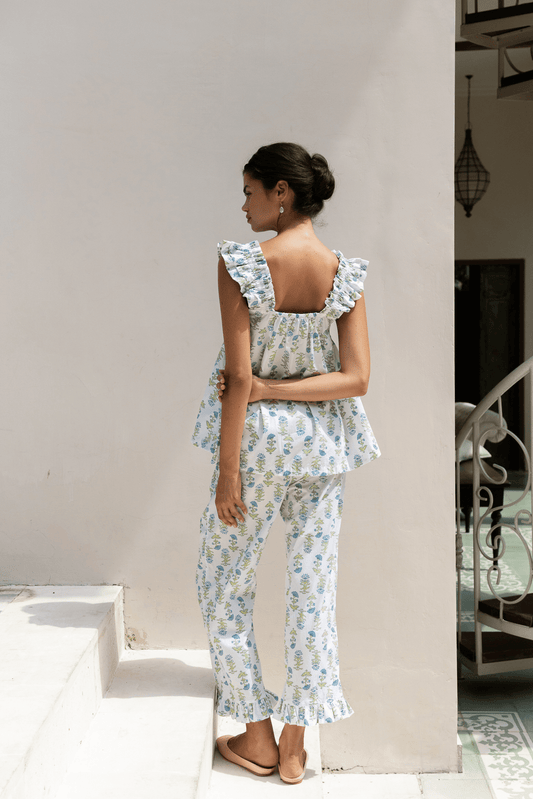 Nicolette Sleep Set - Pants - Lotus Flower - Blue