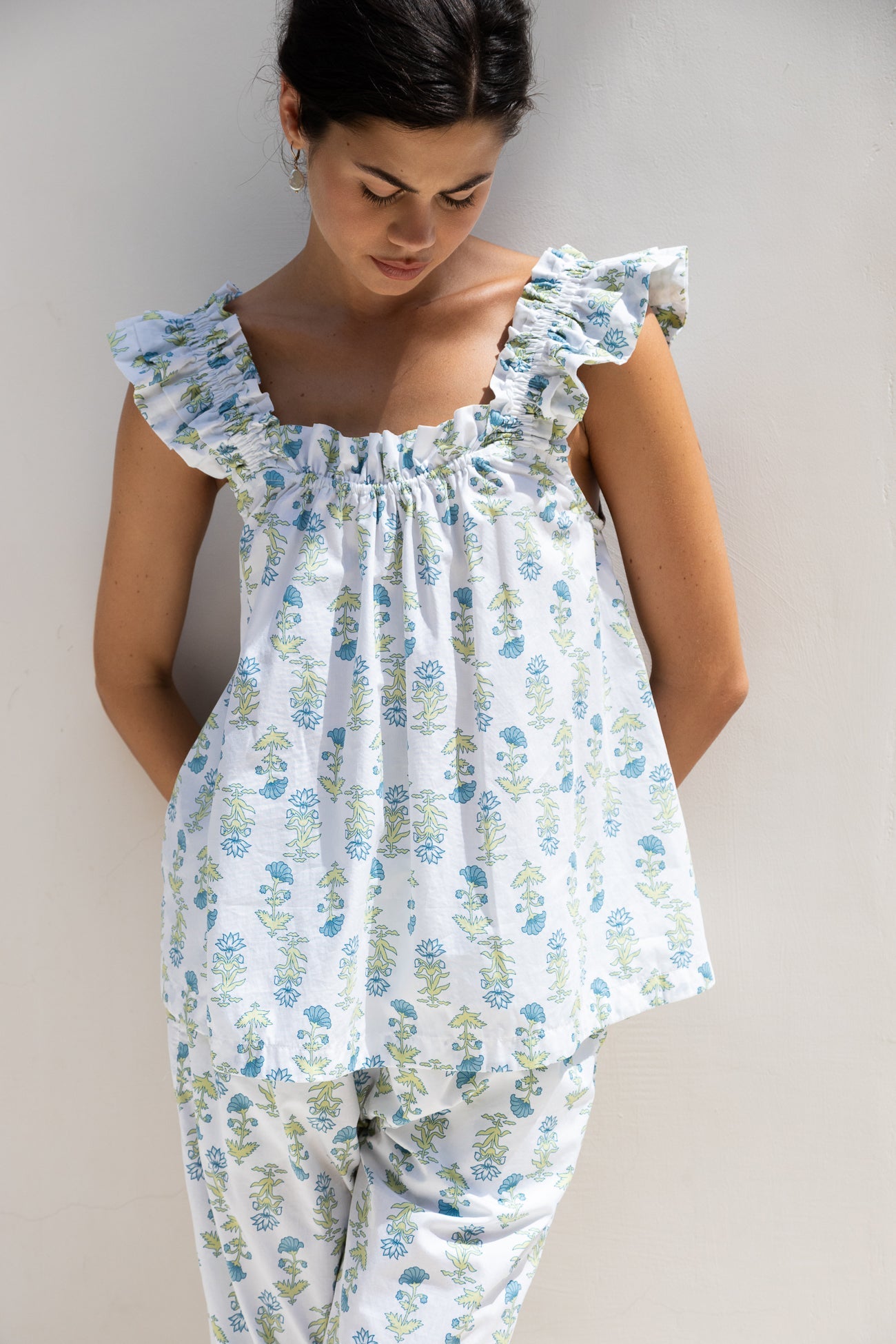 Nicolette Sleep Set - Pants - Lotus Flower - Blue