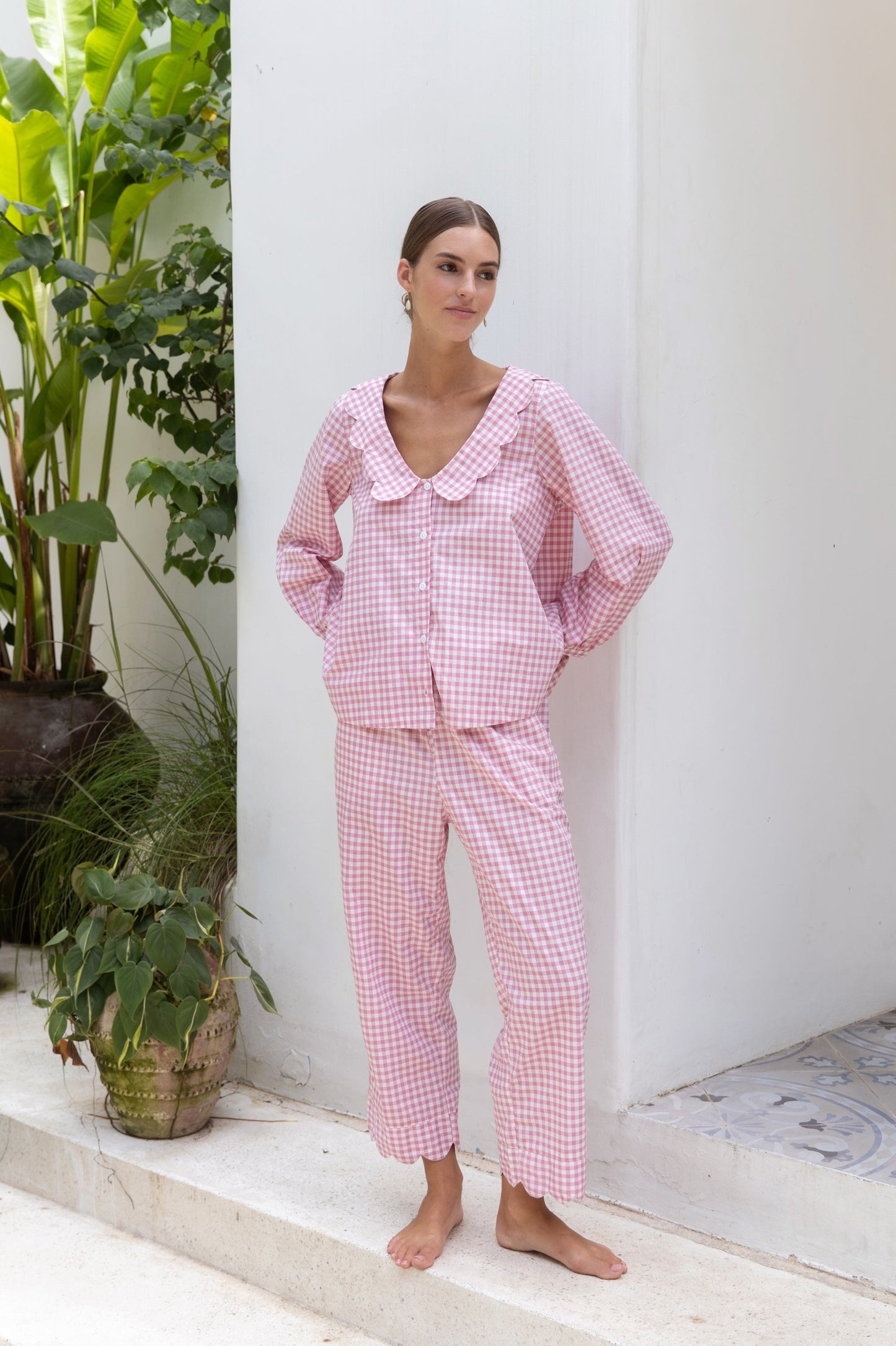 Penelope Sleep Set - Long - Gingham - Berry