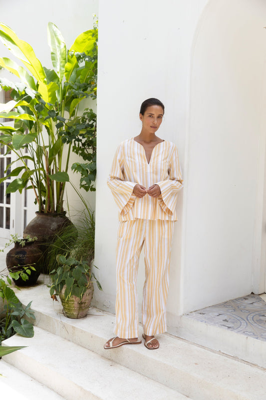 Kaftan Resort Set - Pants - Stripe Apricot