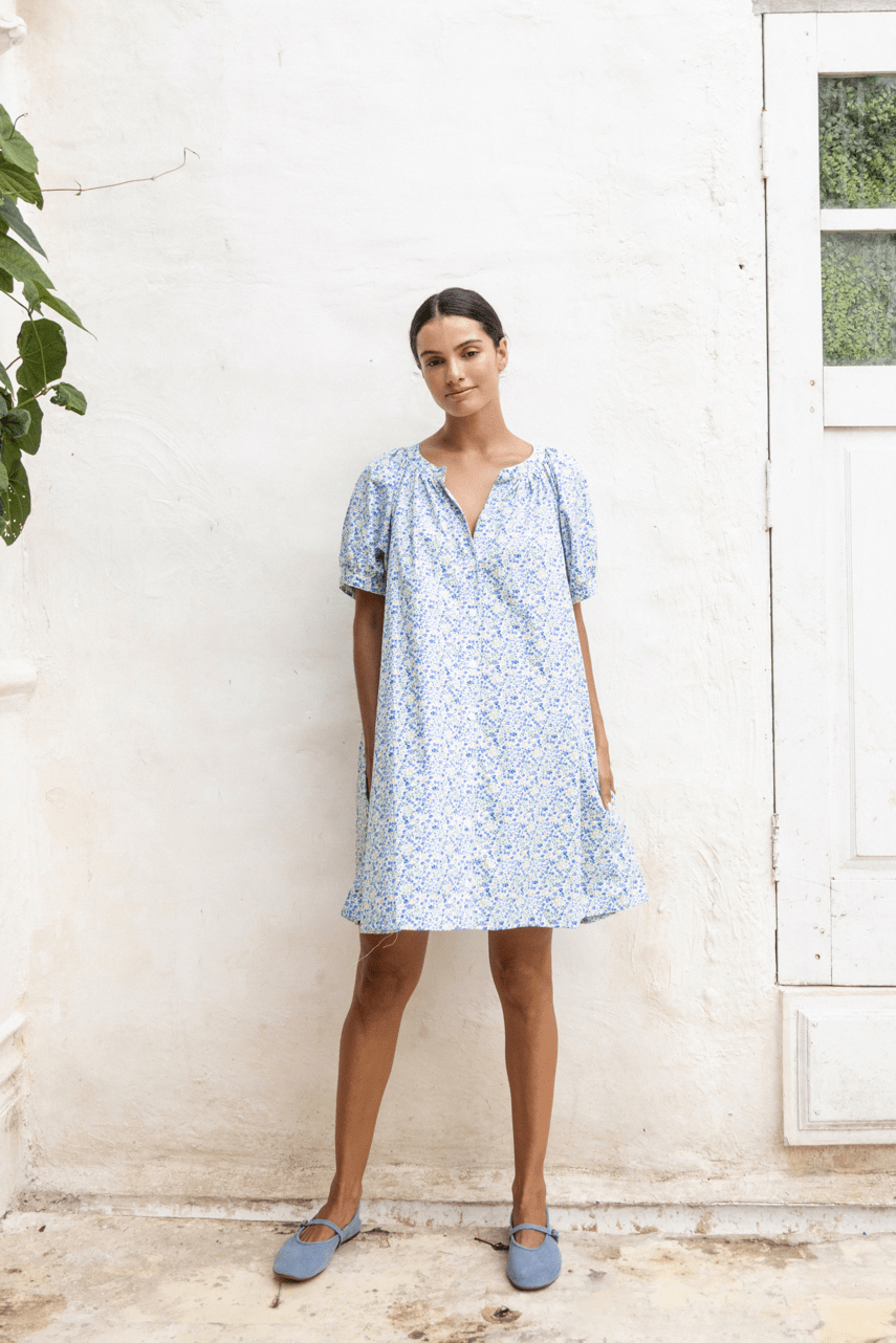 Libby Lounge Dress - Cotton - Floret Blue