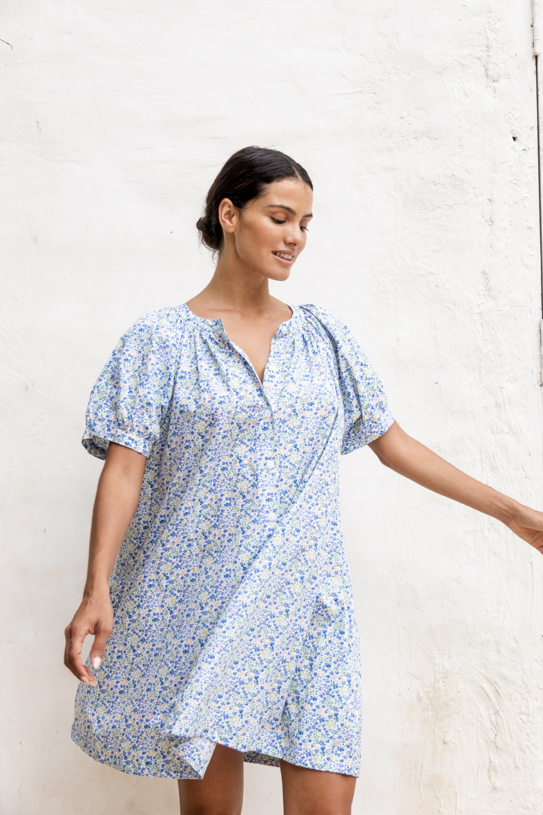 Libby Lounge Dress - Cotton - Floret Blue