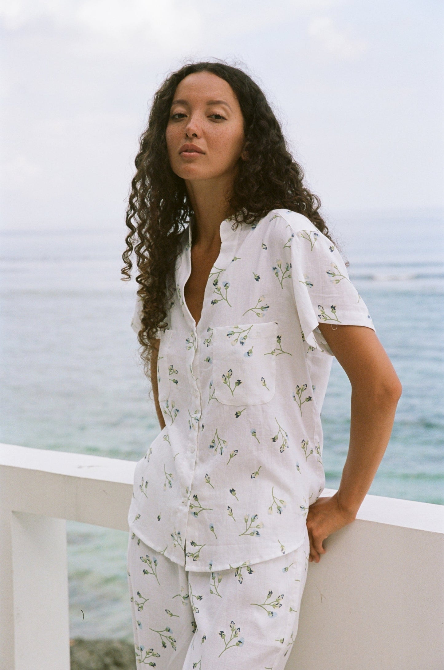 Maggie Pyjama Set - Long Pants - Lyocell Linen - Bluebell