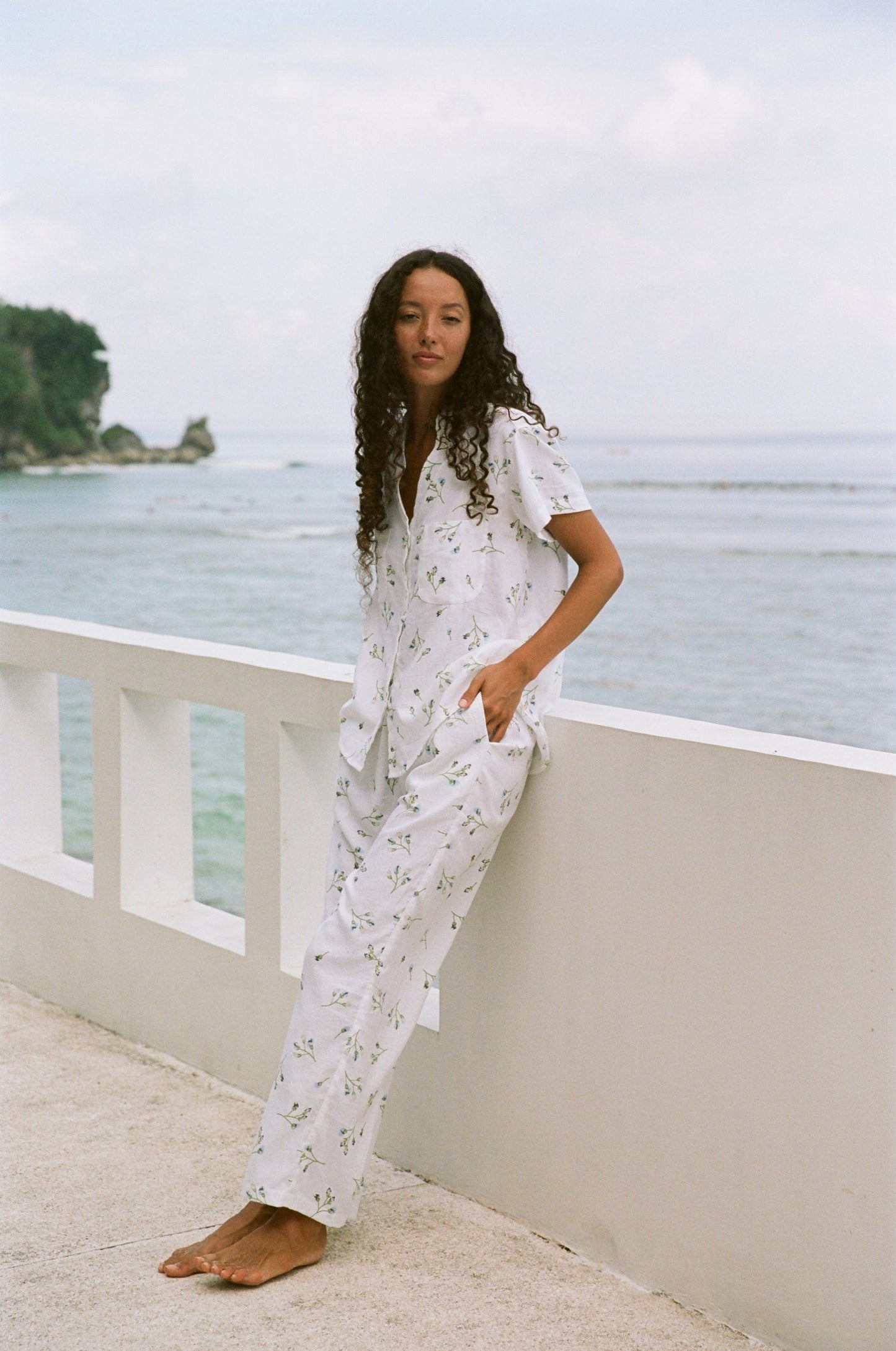 Maggie Pyjama Set - Long Pants - Lyocell Linen - Bluebell