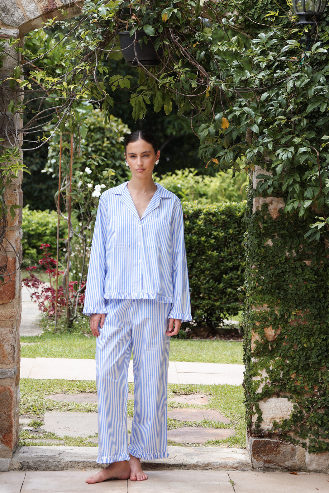 Felicity Frill Set - Long - Pinstripe Blue