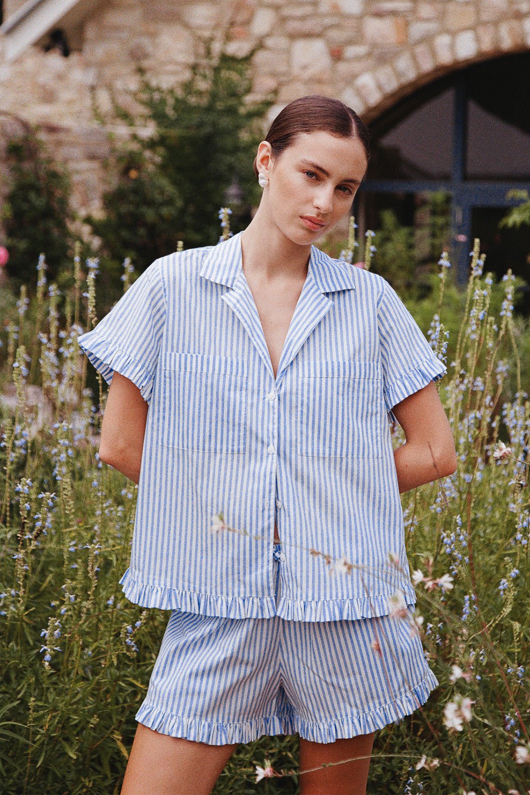 Felicity Frill Set - Pinstripe Blue