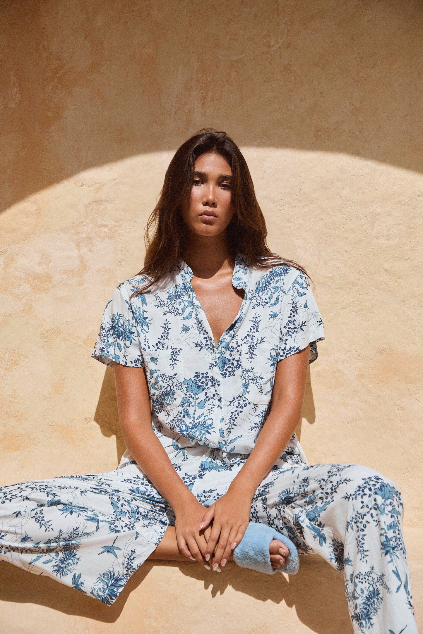 Maggie Pyjama Set - Long Pants - Summer Toile - Aegean Blue