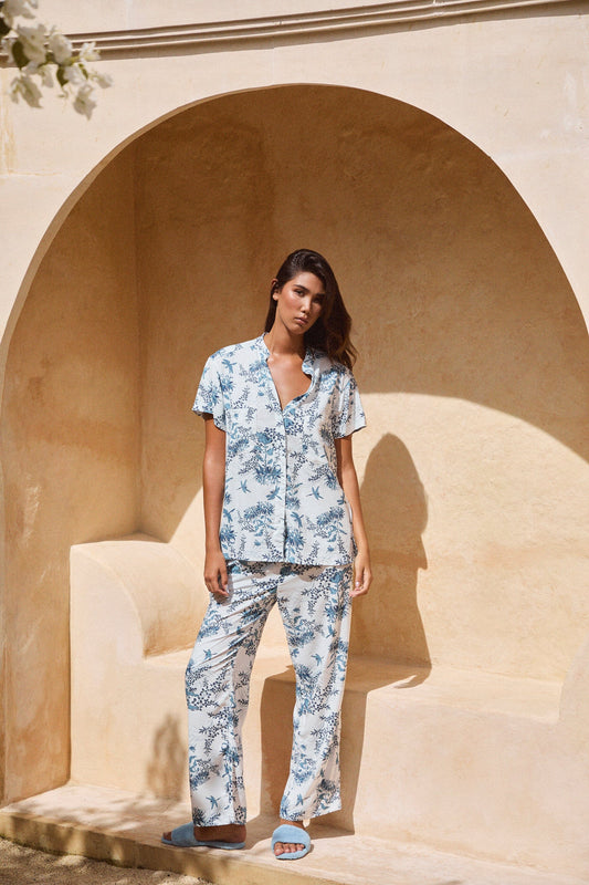 Maggie Pyjama Set - Long Pants - Summer Toile - Aegean Blue