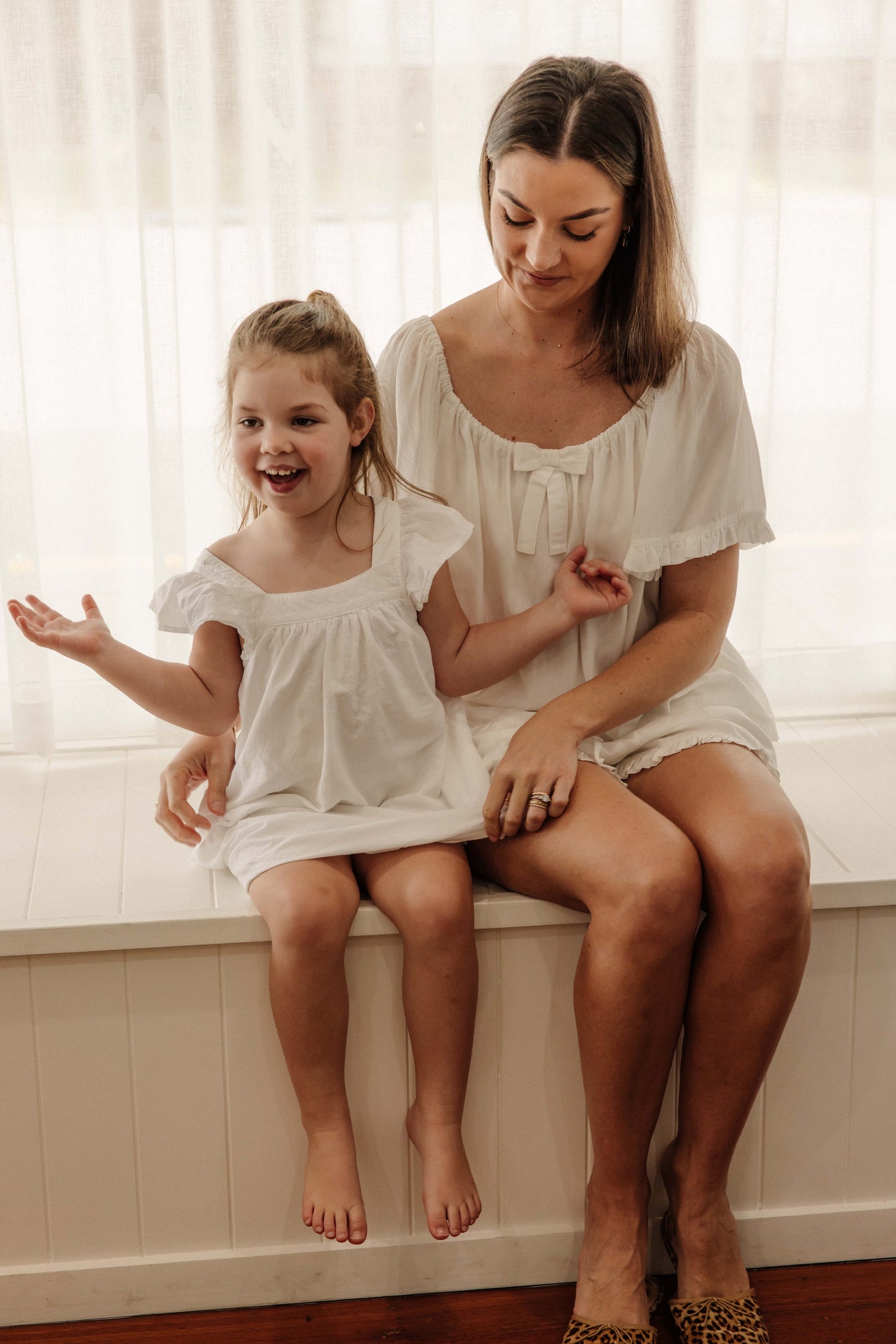 Girls Harriet Lounge Dress - White Washed Cotton