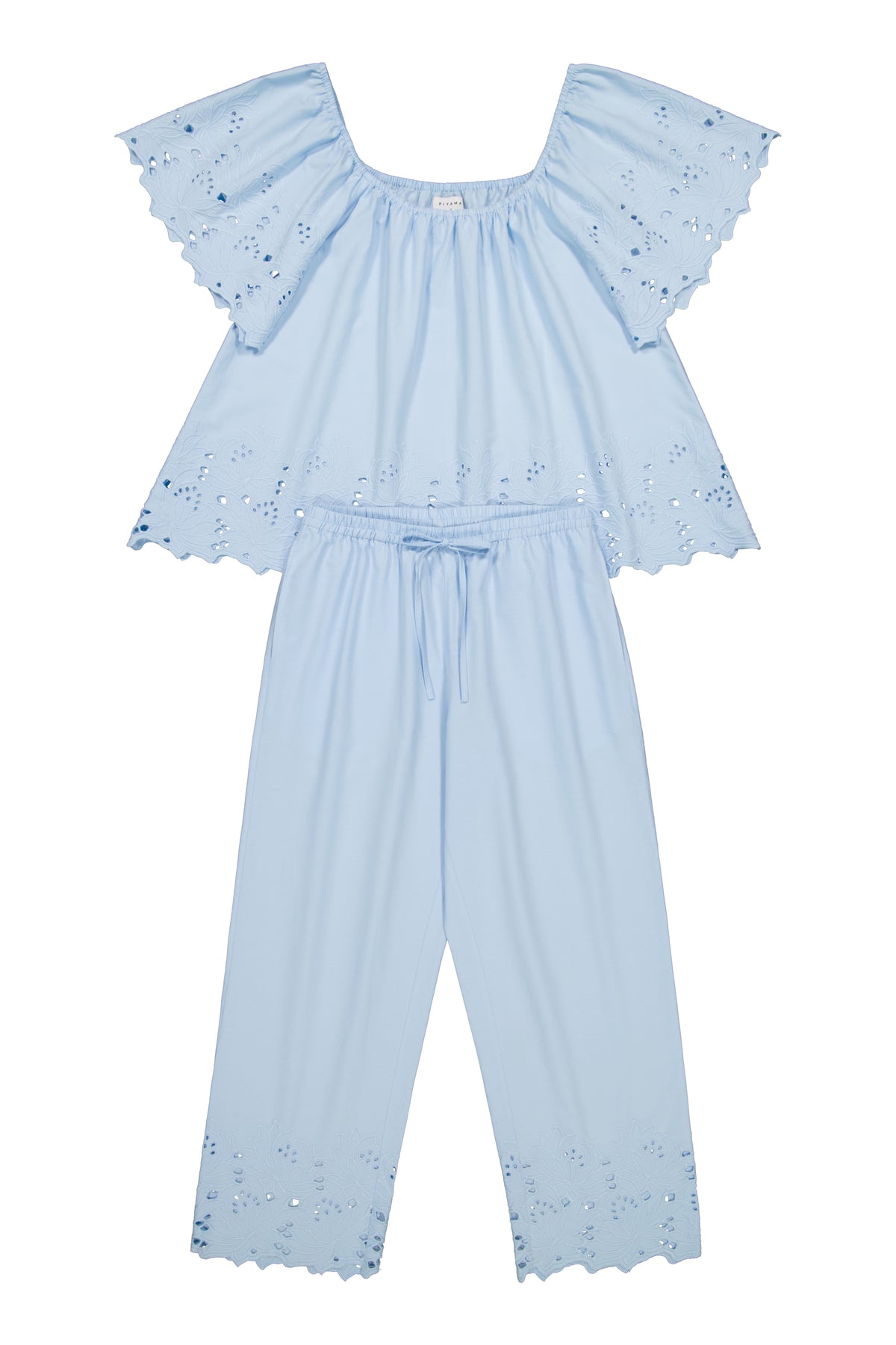 Betty Lounge Set - Pants - Cotton Embroidery - Delicate Blue