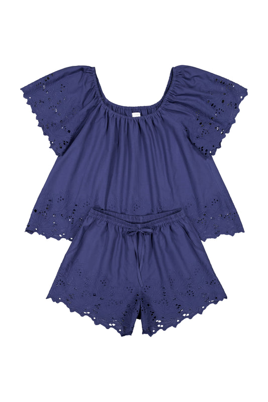 Betty Lounge Set - Cotton Embroidery - Twilight Blue