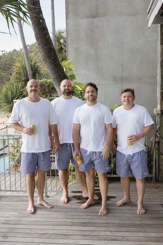 Mens Boxer Shorts - Gingham - Navy Blue