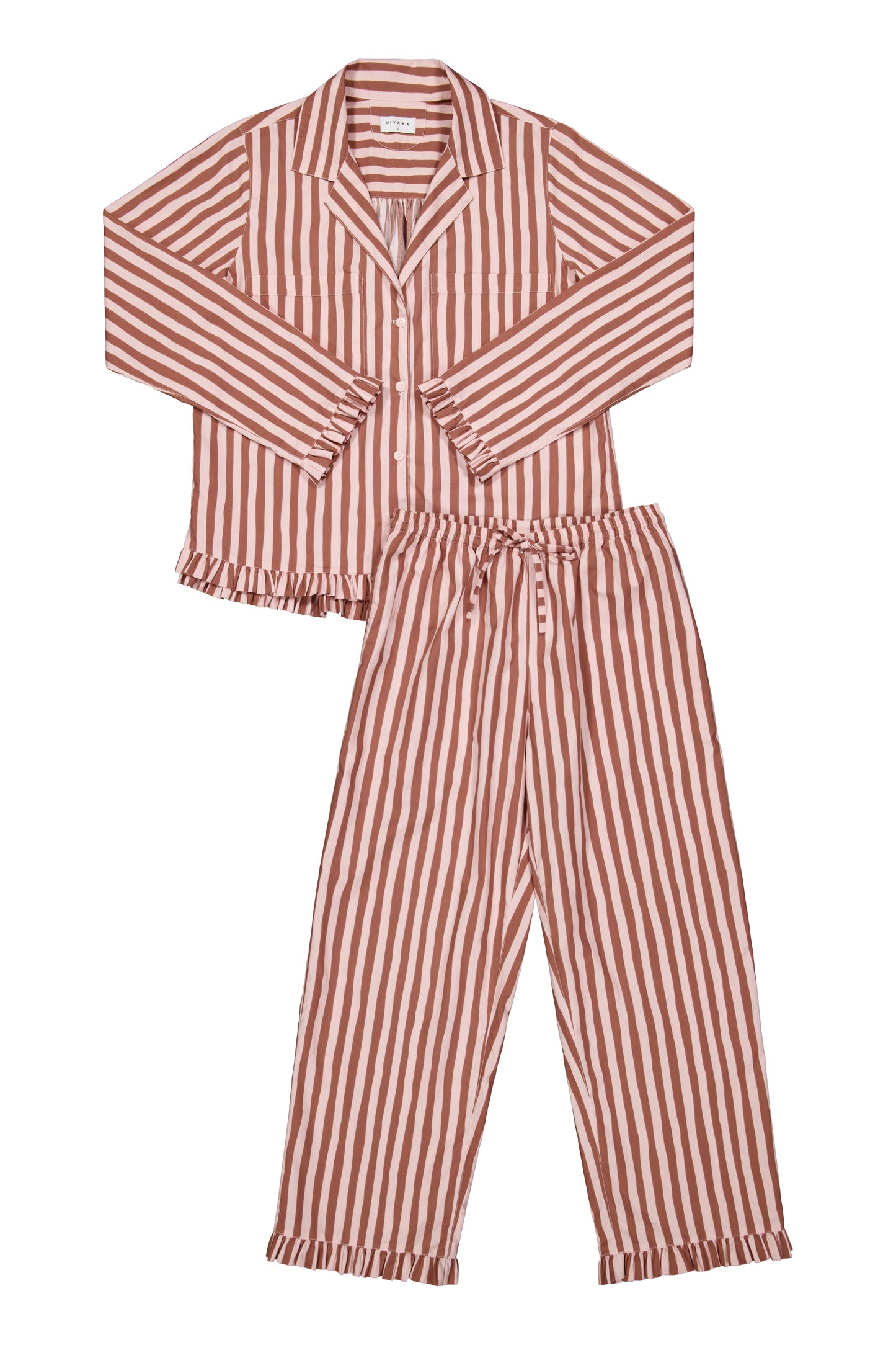 Felicity Long Frill Set - Cotton Modal - Stripe Mocha