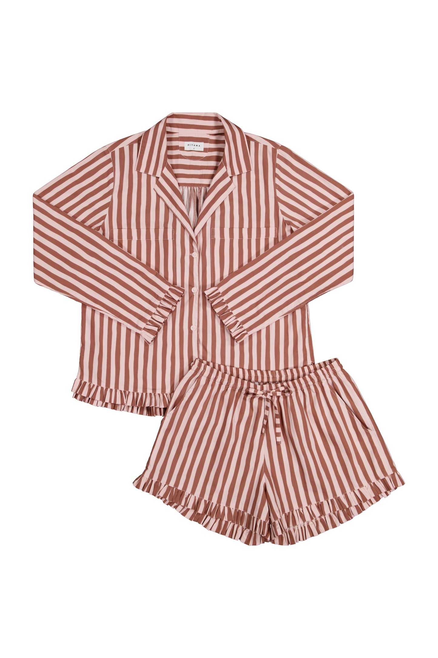 Felicity Frill Set - Long Sleeve - Cotton Modal - Stripe Mocha