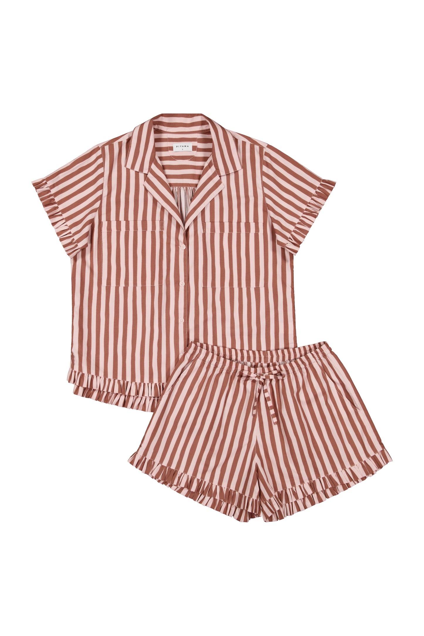 Felicity Frill Set - Cotton Modal - Stripe Mocha
