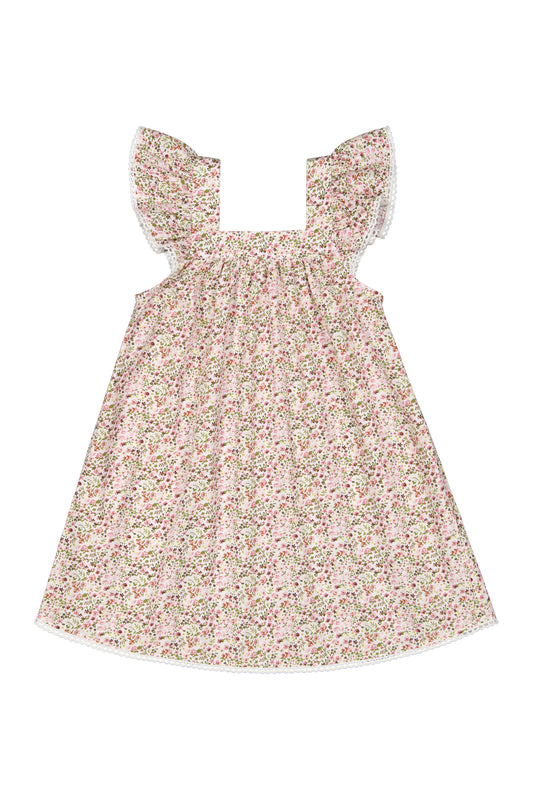 Girls Harriet Lounge Dress - Cotton - Floret Pink + Trim