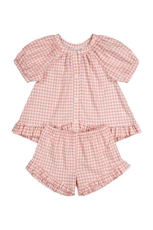 Girls Sophie Sleep Set - Gingham - Petal Pink