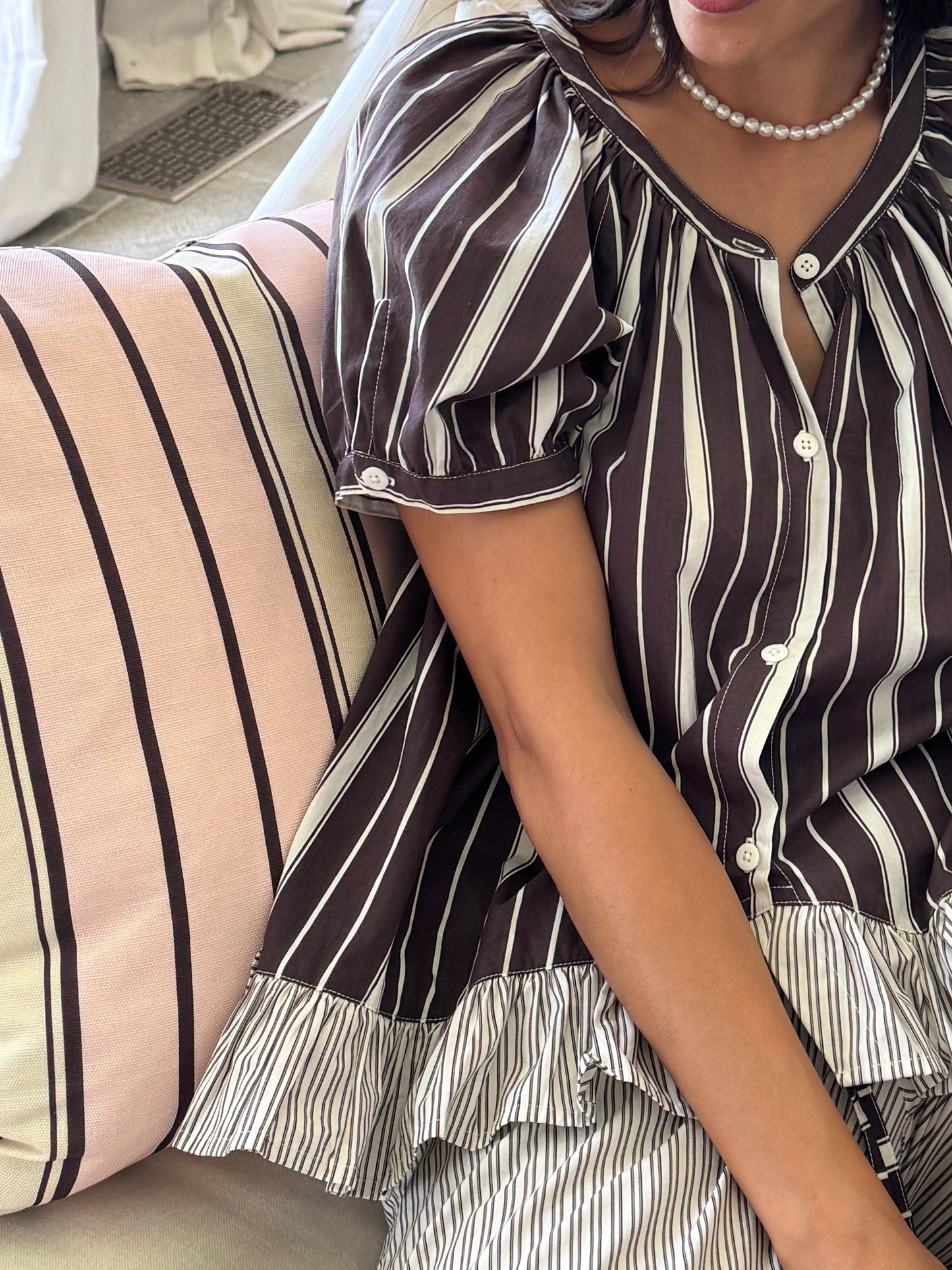 MM x PIYAMA - Sophie Sleep Set - Pants - Chocolate Stripe