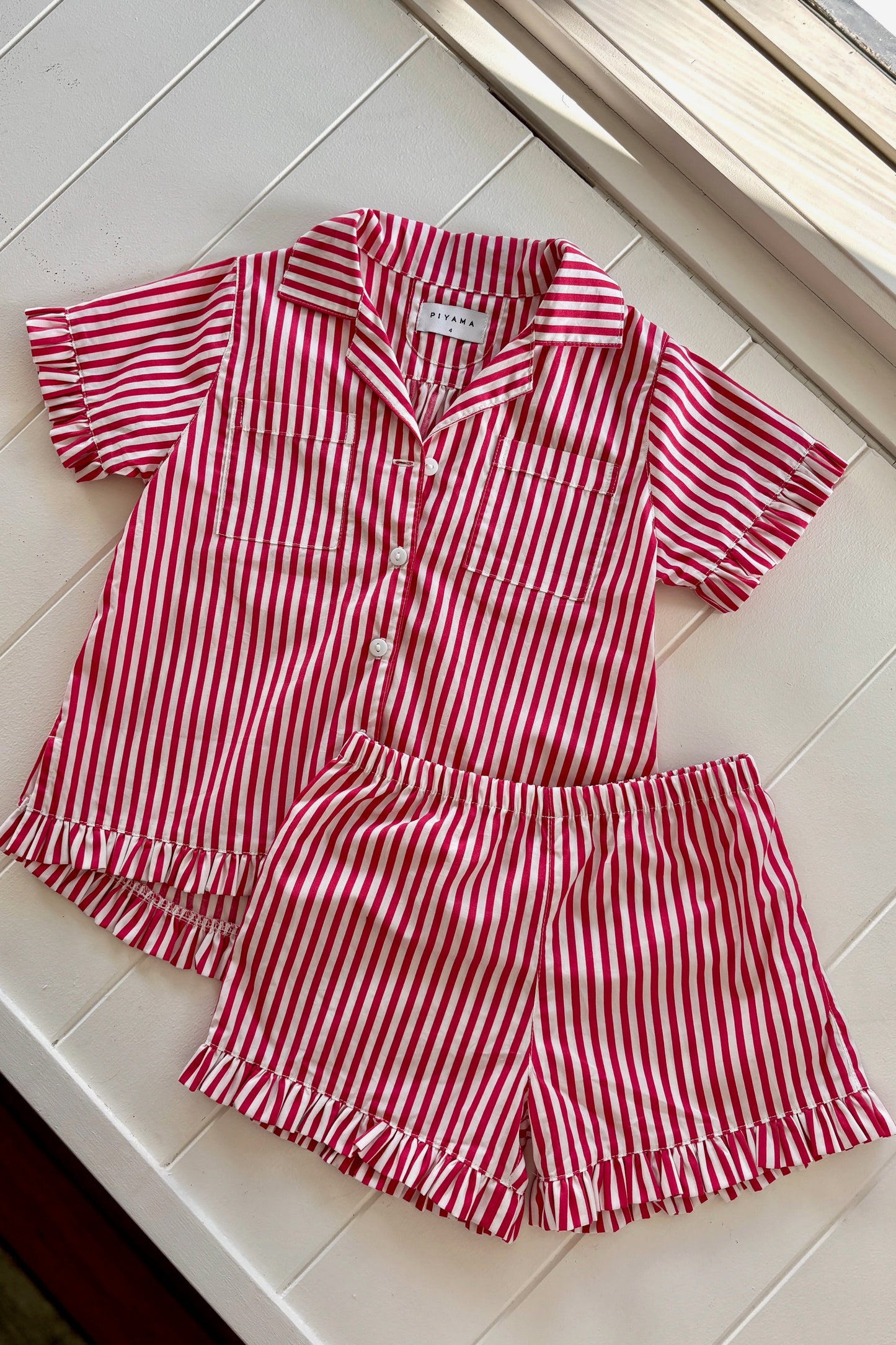 Girls Felicity Frill Set - Pinstripe Cherry