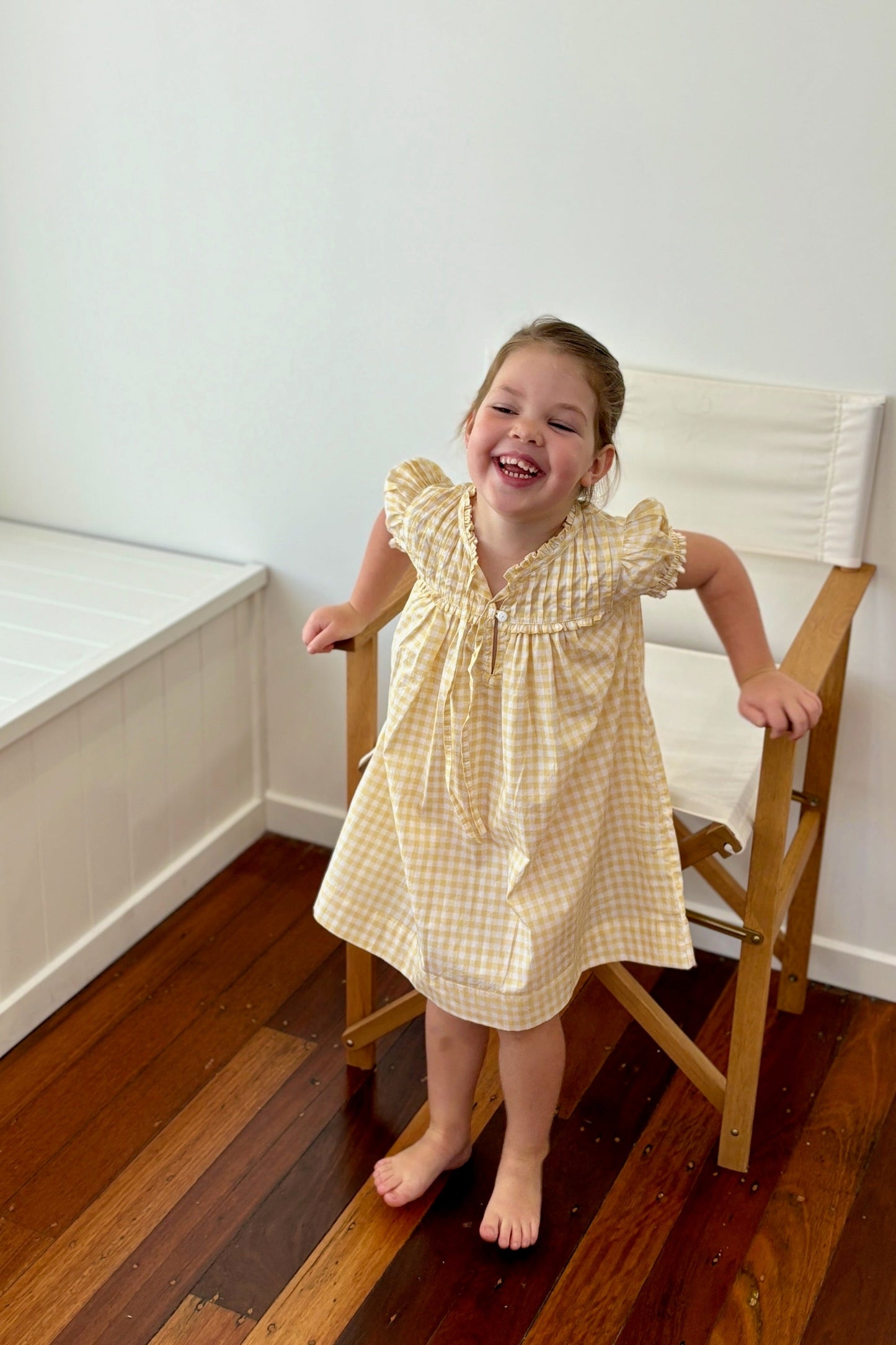 Girls Nightie - Cotton - Gingham Yellow