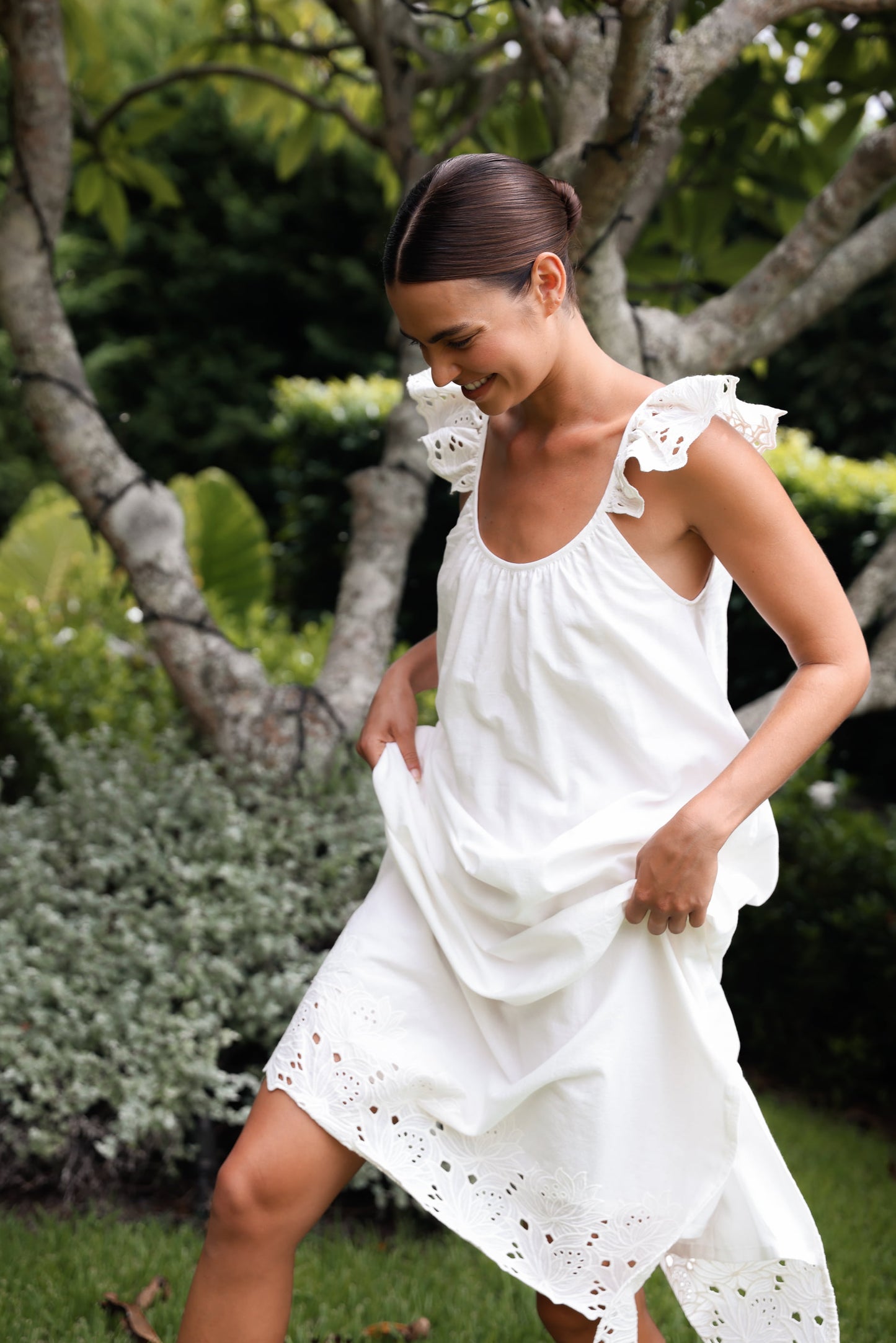 Indah Lounge Dress - Cotton Embroidery - Vanilla