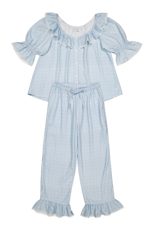 Jemima Sleep Set - Pants - ECOVERO™ - Milky Blue Dot