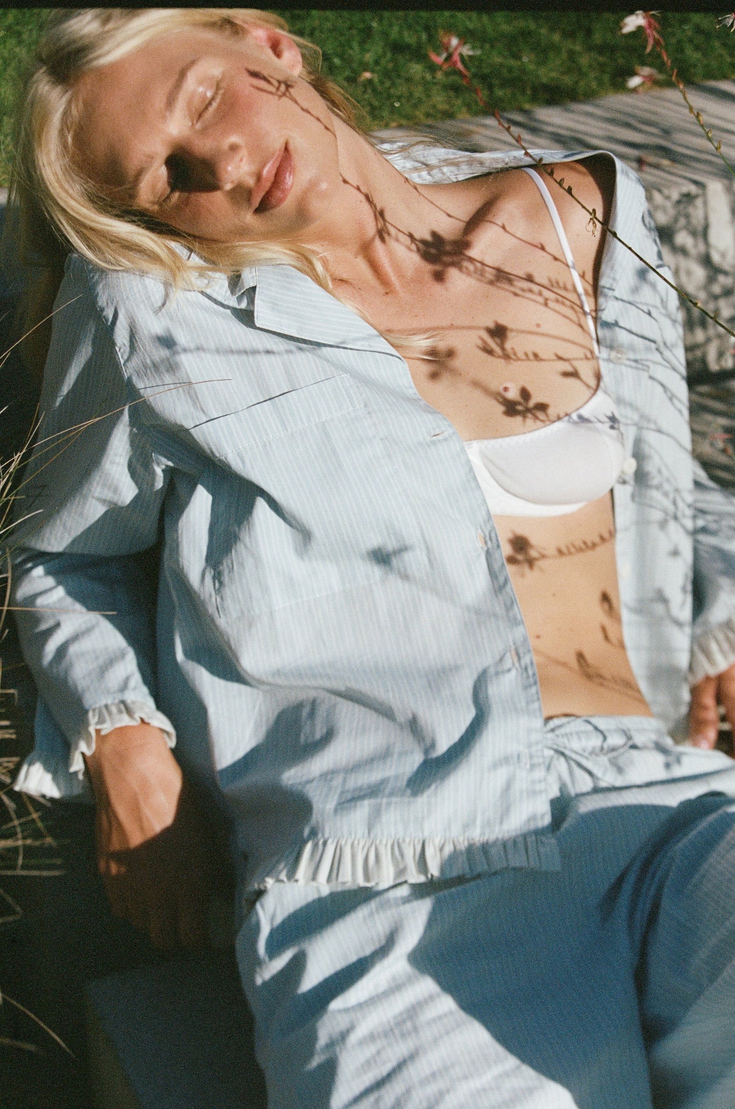 MM x PIYAMA - Felicity Frill Long Set - Egg Shell Stripe