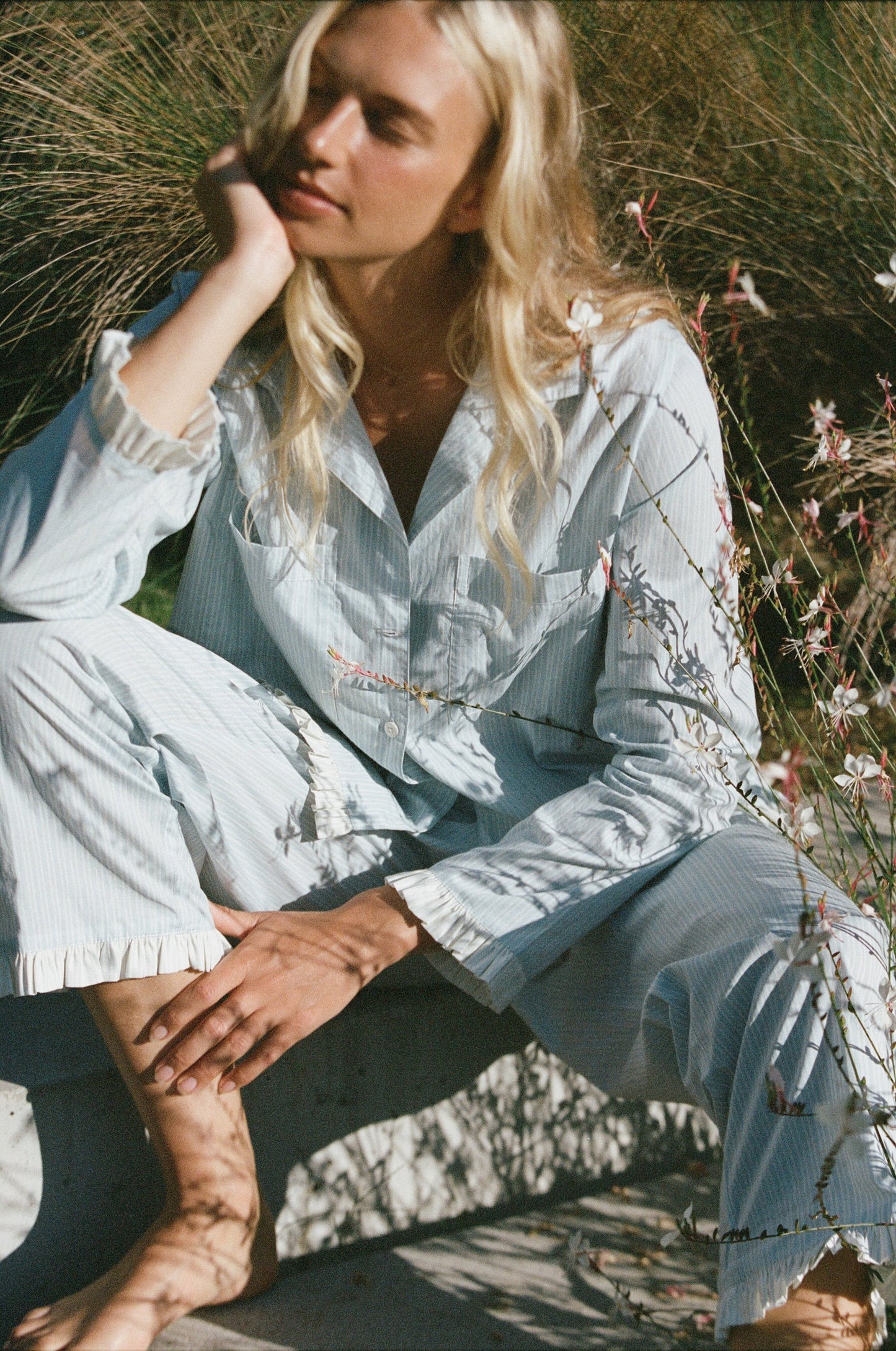 MM x PIYAMA - Felicity Frill Long Set - Egg Shell Stripe