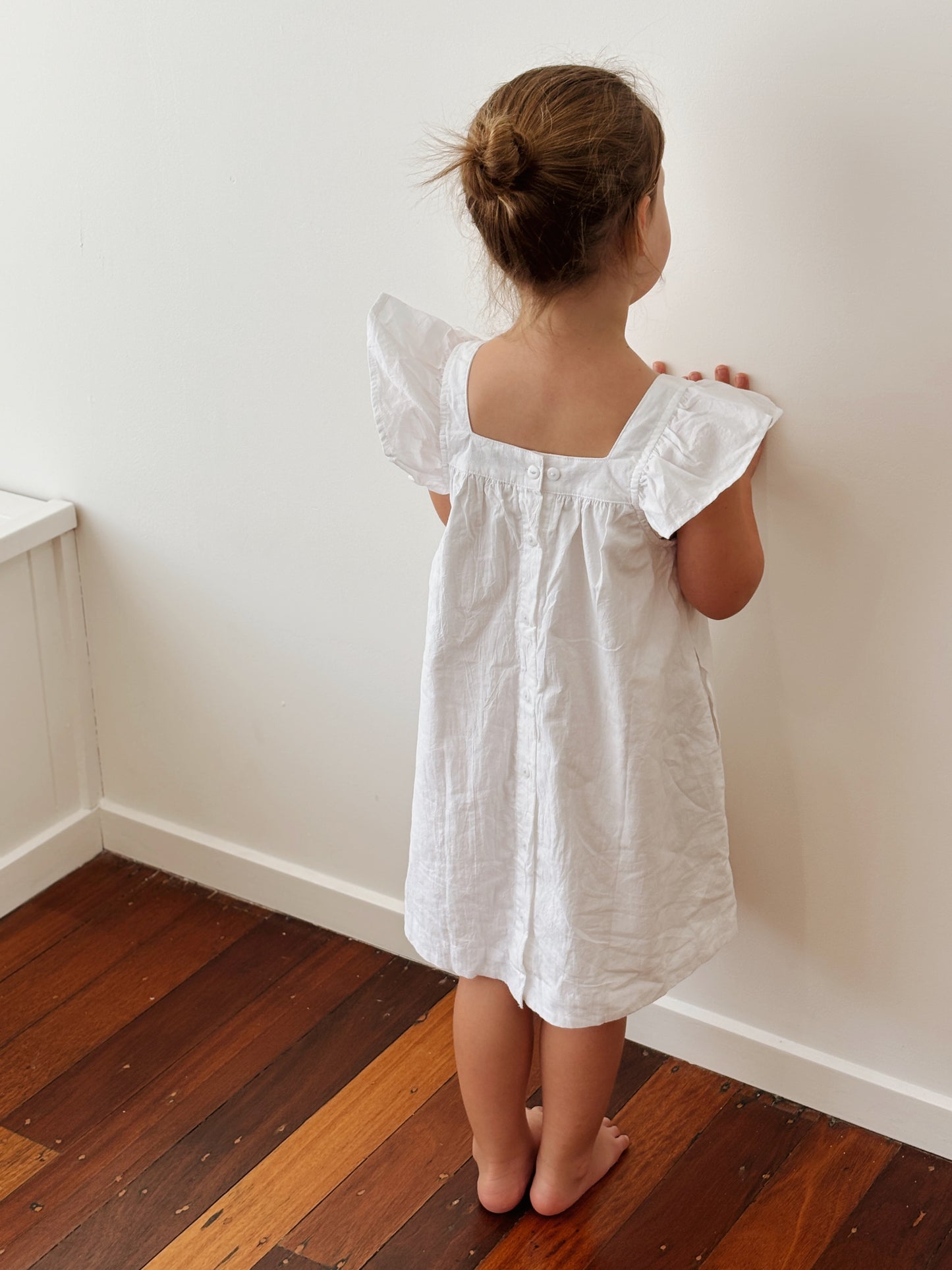 Girls Harriet Lounge Dress - White Washed Cotton