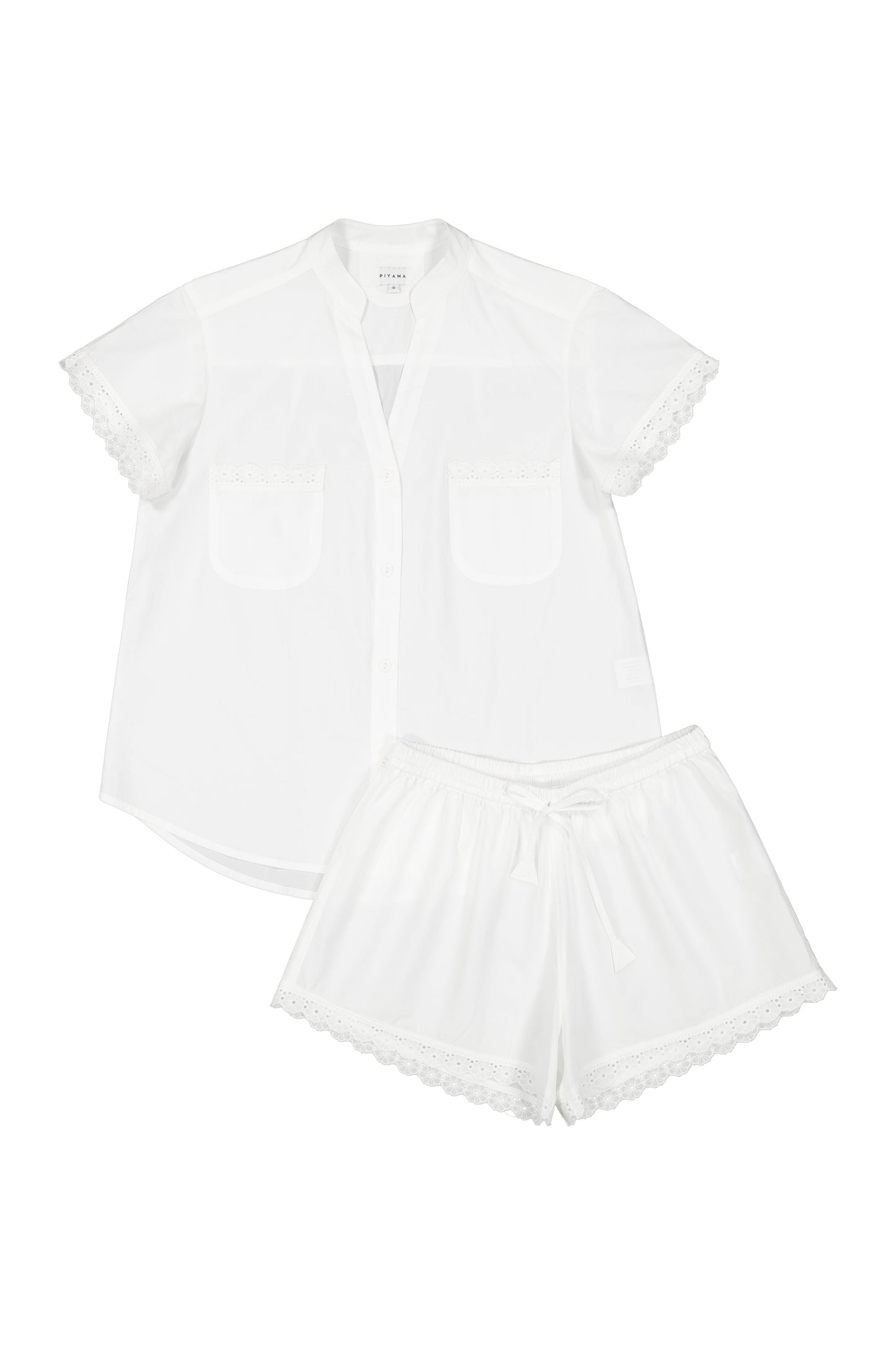 Maggie Pyjama Set - Cotton Modal - Off White + Daisy Trim