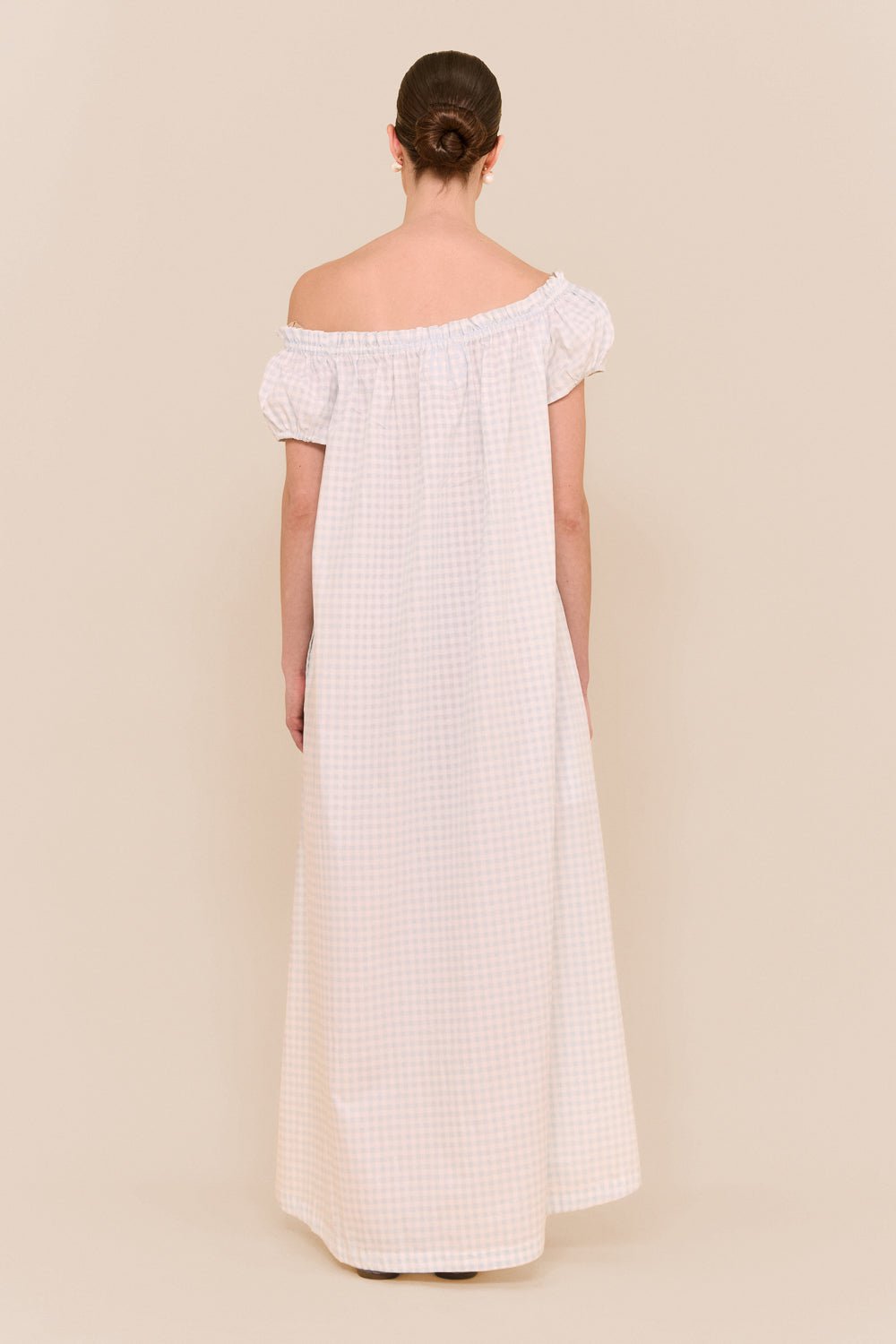 Lily Lounge Dress - Long - Gingham Pale Blue