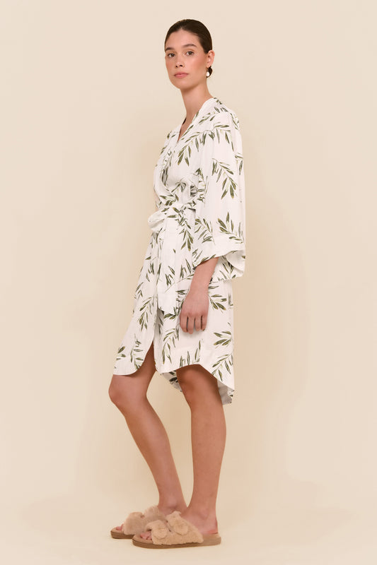 Short Kimono Robe - Olive Leaf